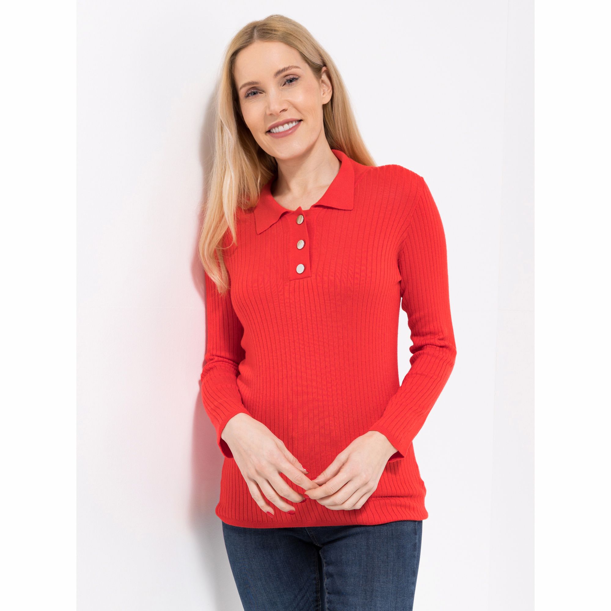 VIA MILANO Pullover, 1/1-Arm Rippenstrick Kragen figurbetont