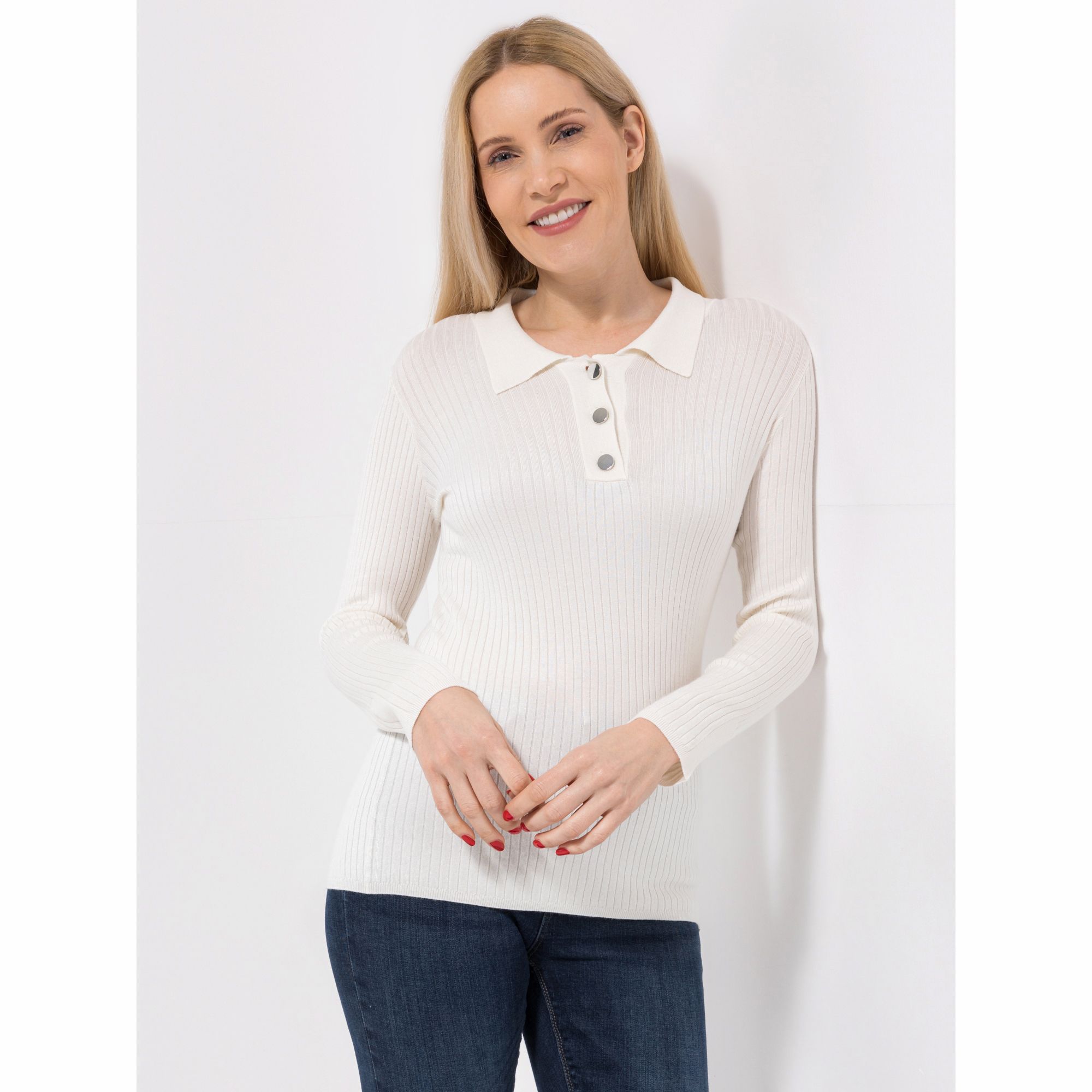 VIA MILANO Pullover, 1/1-Arm Rippenstrick Kragen figurbetont