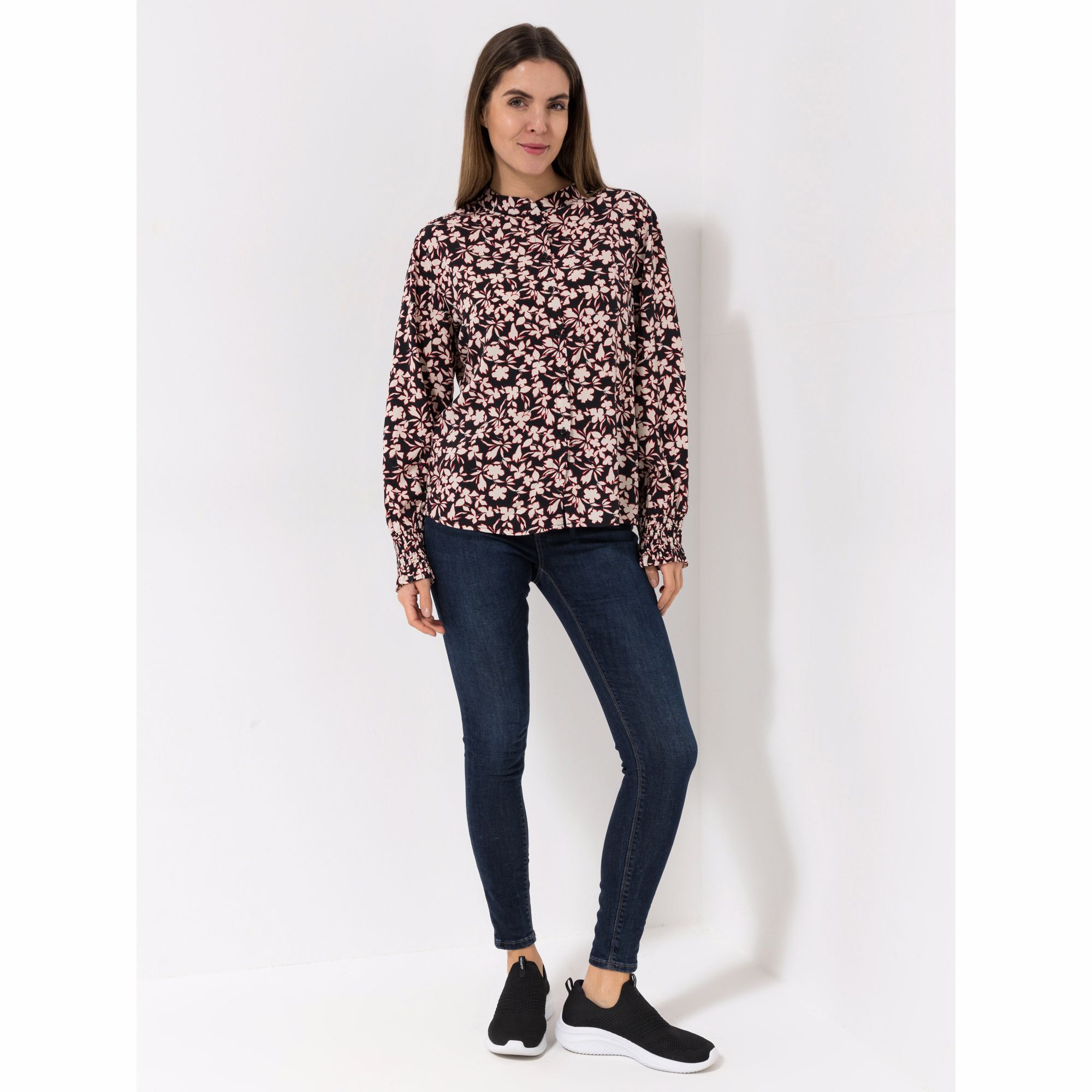 LOVELY SISTERS® Bluse, 1/1-Arm Stehkragen Knopfleiste Allover Druck