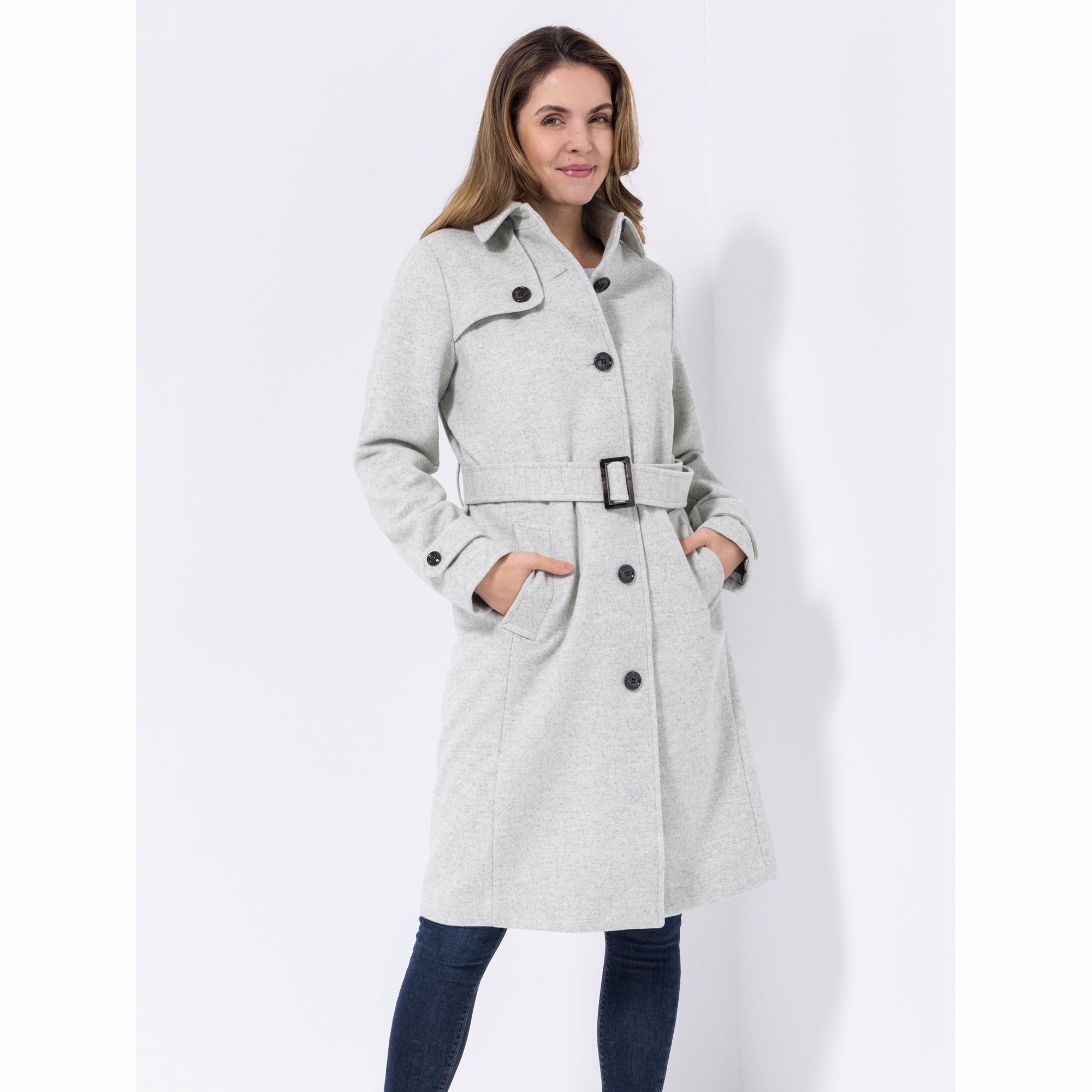 BASLER® Woll-Trenchcoat Umlegekragen Gürtel mit Schlaufen Gehschlitz