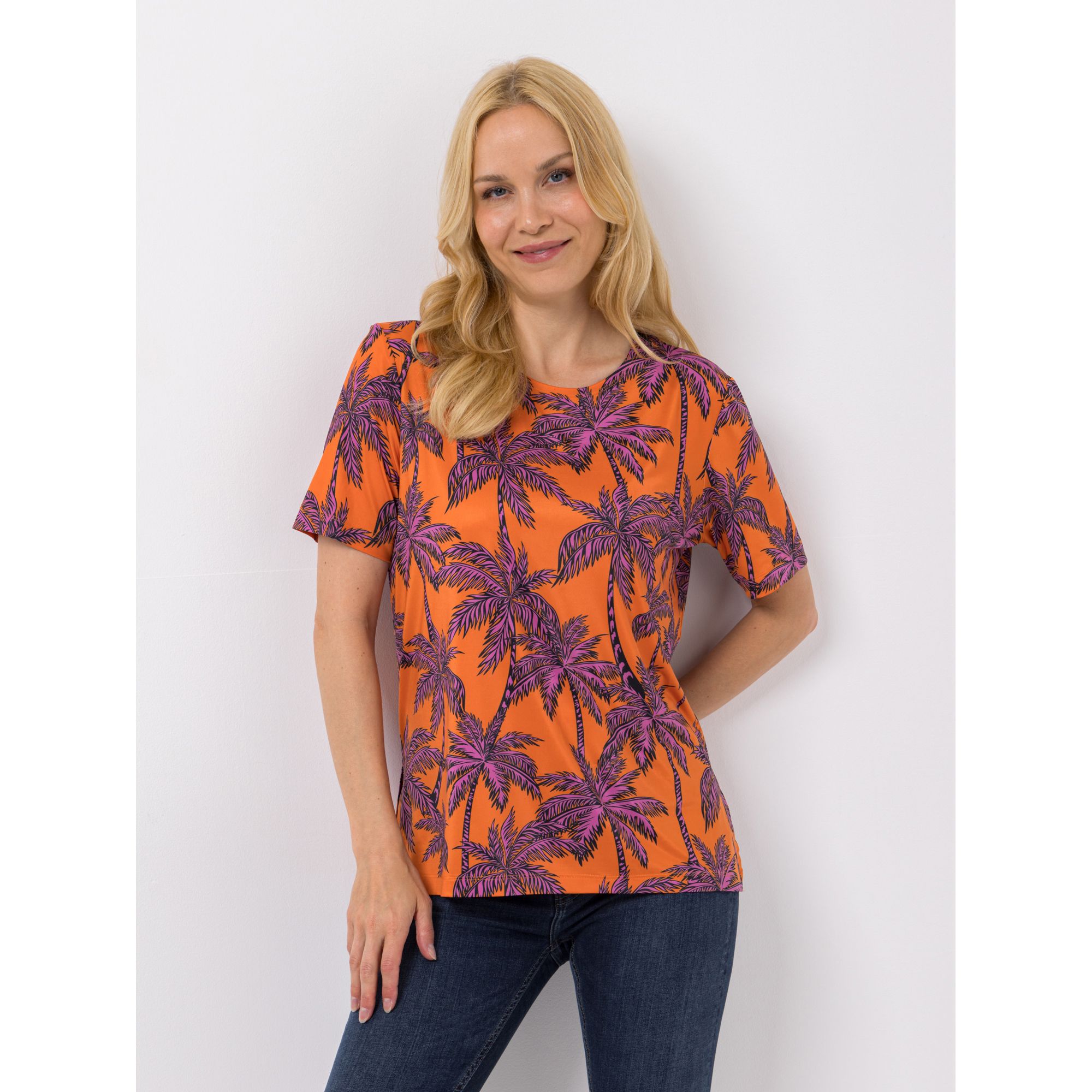 IN-PRINT Shirt, 1/2-Arm Rundhalsausschnitt Allover-Druck Seitenschlitze