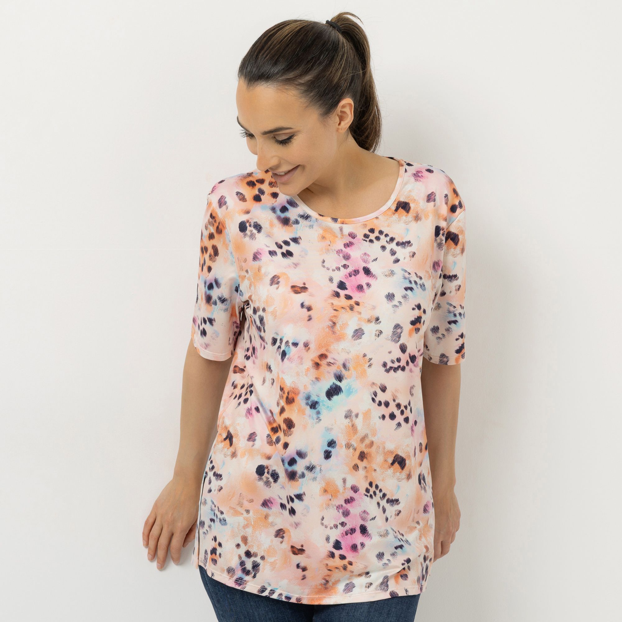 IN-PRINT Shirt, 1/2-Arm Rundhalsausschnitt Seitenschlitze