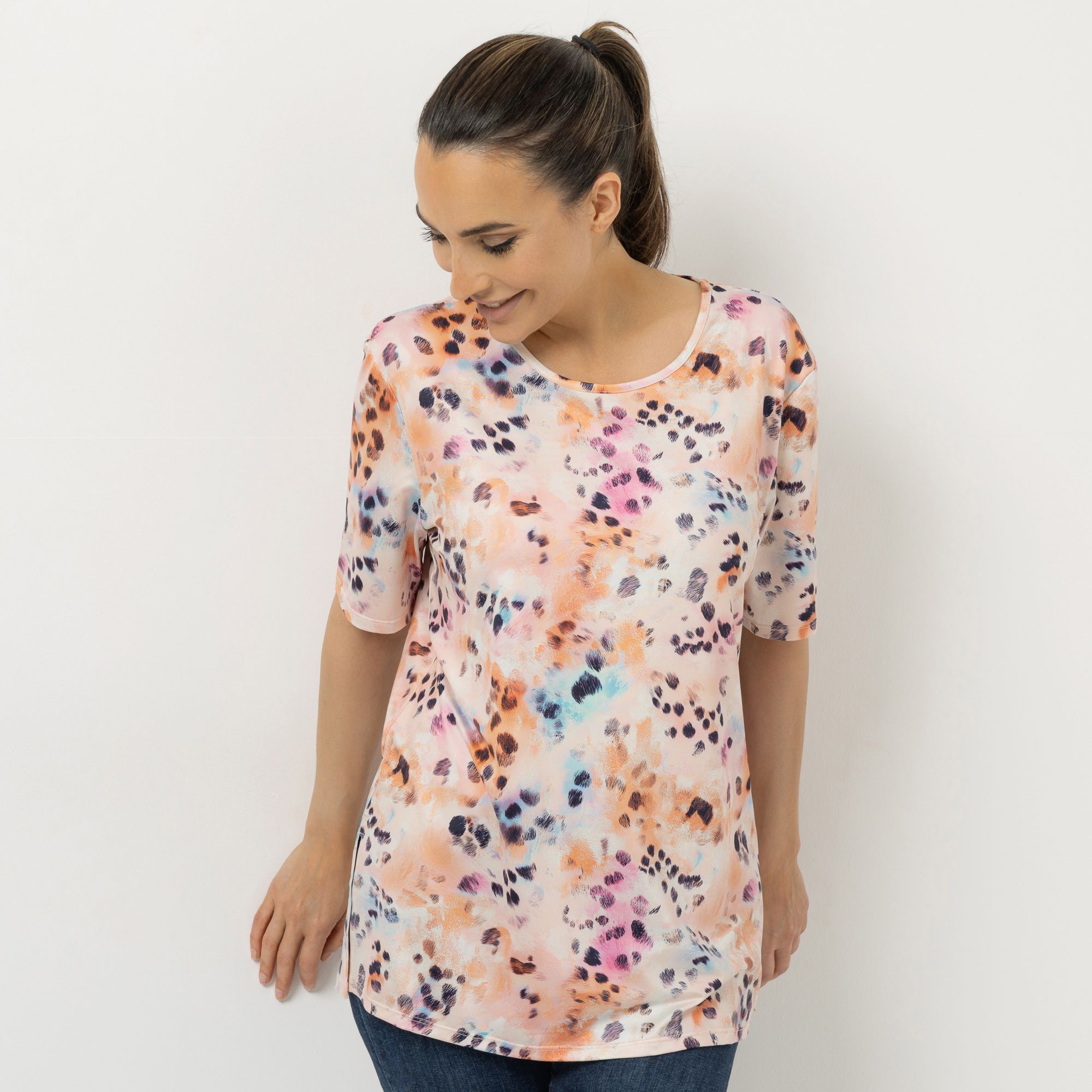 IN-PRINT Shirt, 1/2-Arm Rundhalsausschnitt Seitenschlitze