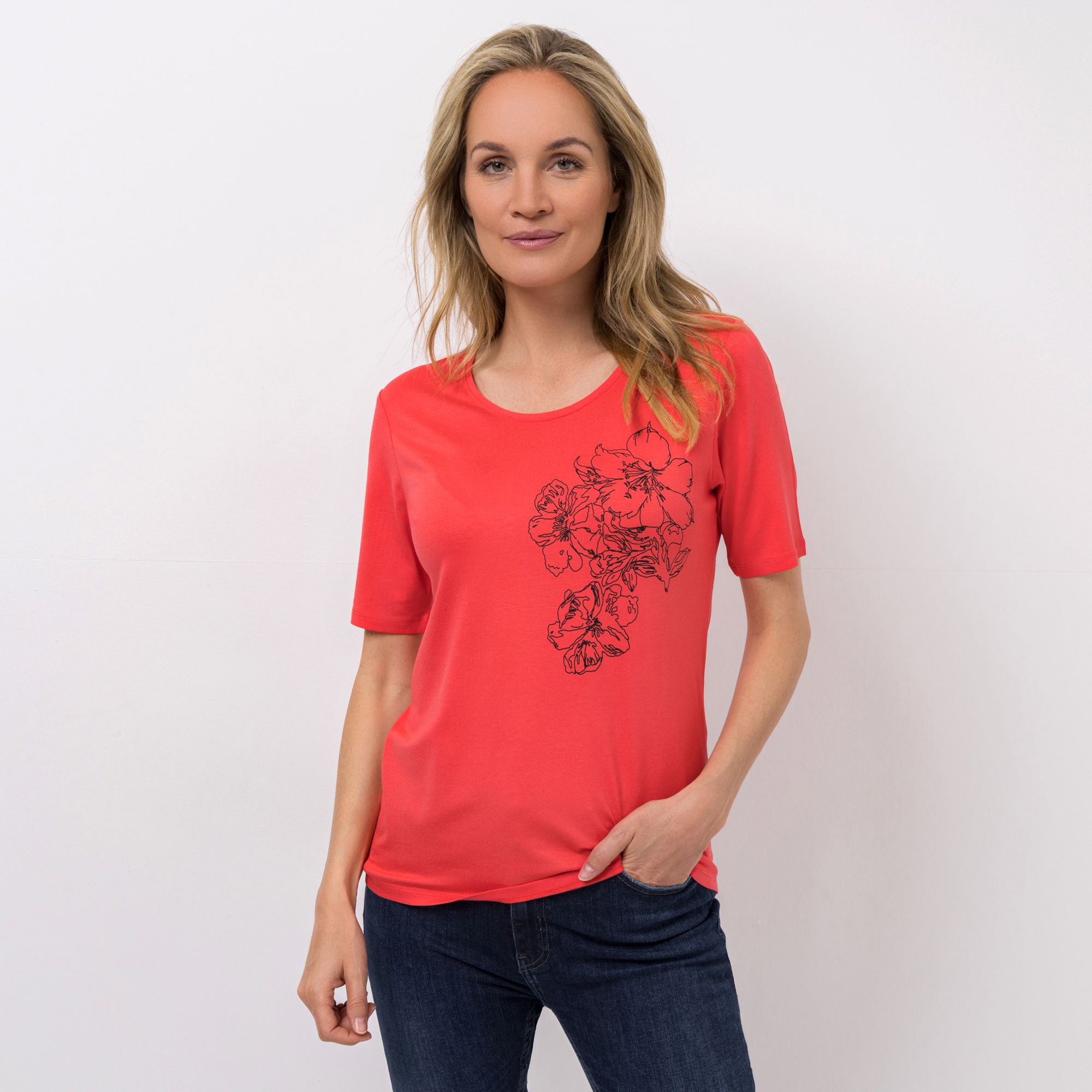 VIA MILANO Shirt, 1/2-Arm Rundhalsausschnitt Print-Detail figurumspielend