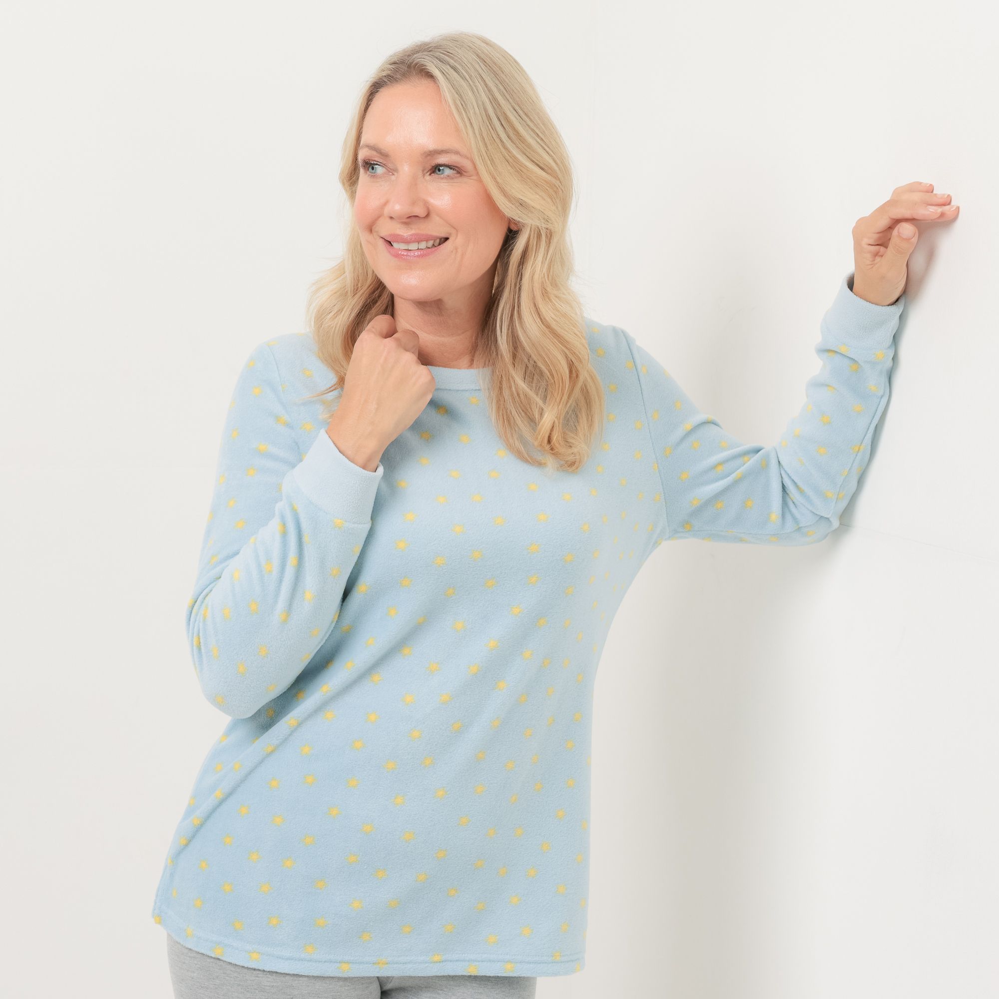 POLARSTERN HOMEWEAR Shirt Mikrofaser Fleece Rundhalsausschnitt bedruckt