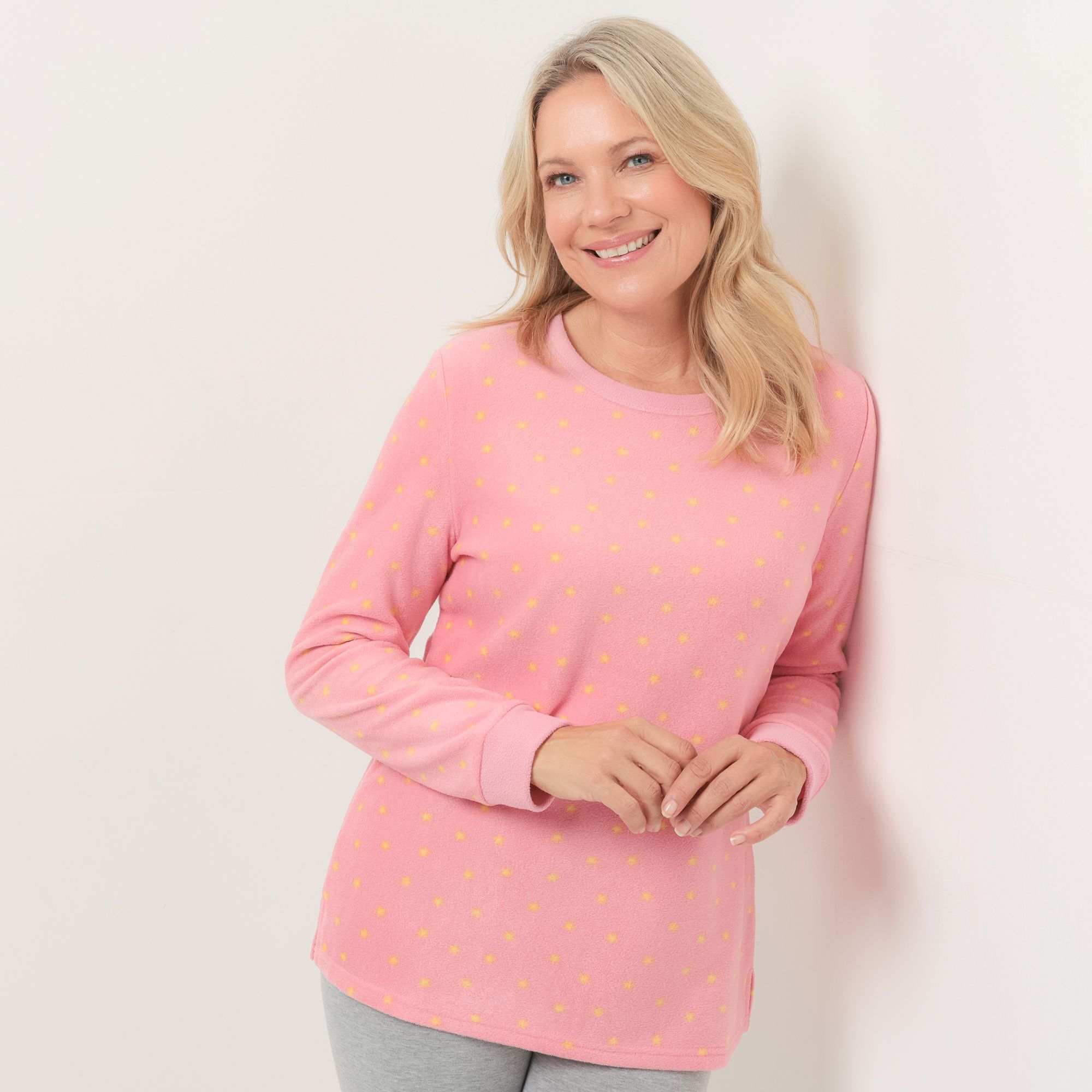 POLARSTERN HOMEWEAR Shirt Mikrofaser Fleece Rundhalsausschnitt bedruckt