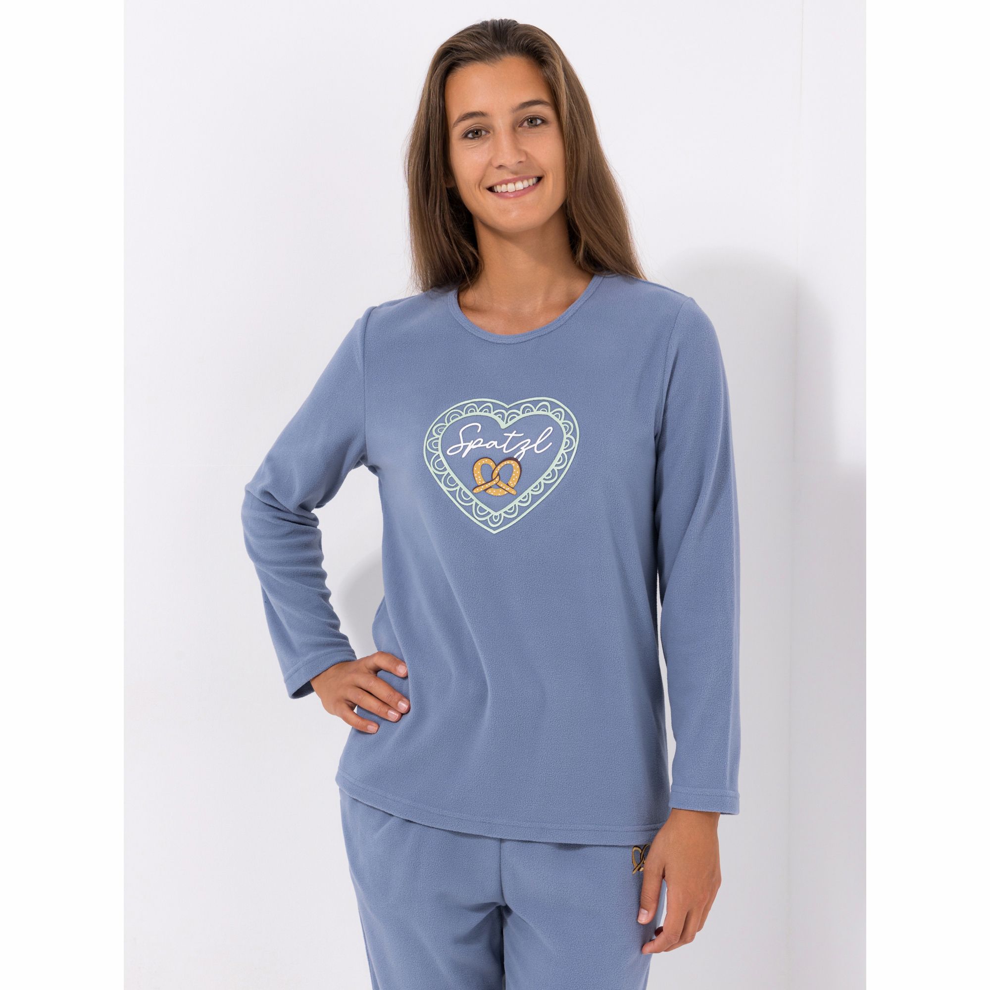 POLARSTERN HOMEWEAR Shirt, 1/1-Arm Mikrofaser Fleece Seitenschlitze platzierter Druck