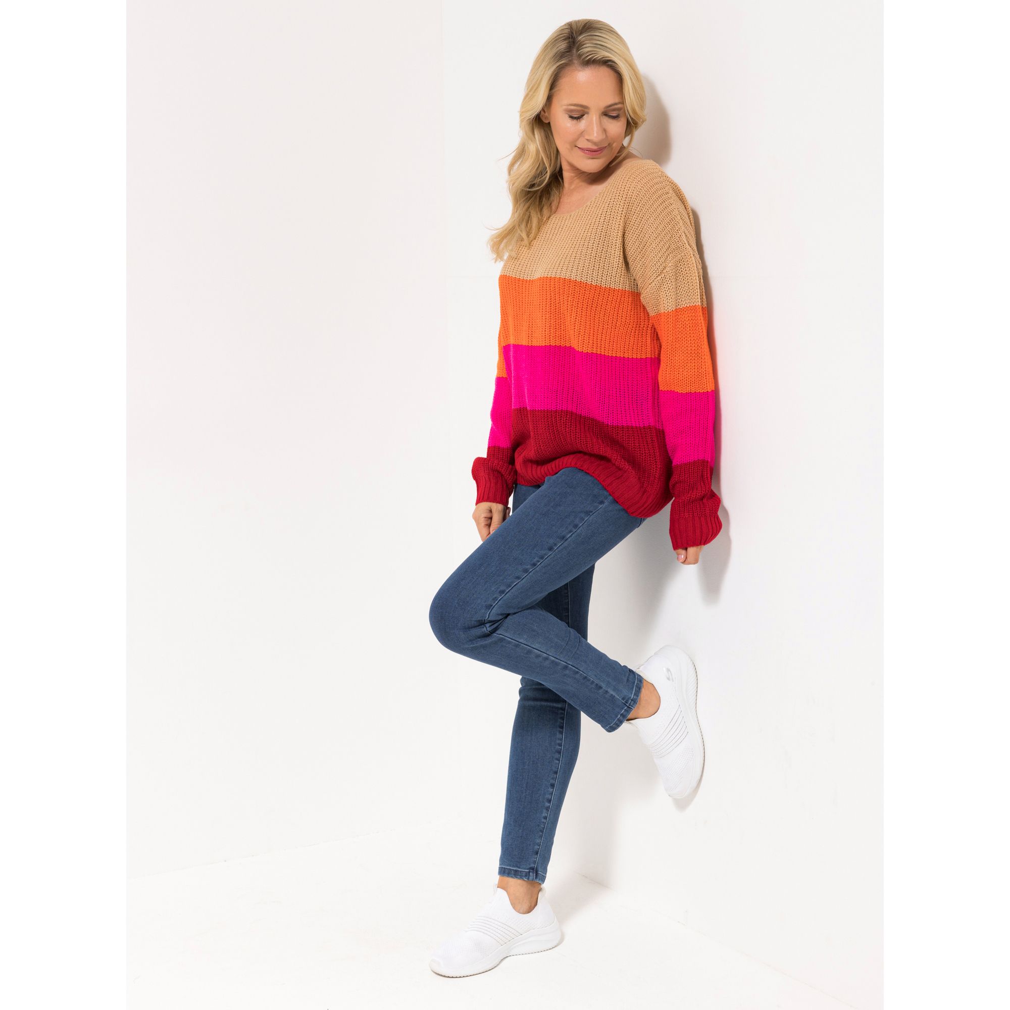CASHMASOFT Pullover, 1/1-Arm Rundhalsausschnitt Colorblocking grob gestrickt