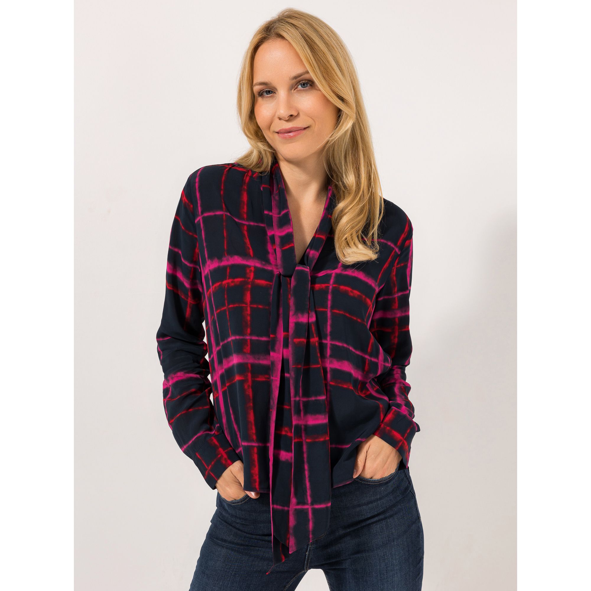 BASLER® Bluse, 1/1-Arm abnehmbare Schluppe Karo-Print Seitenschlitz