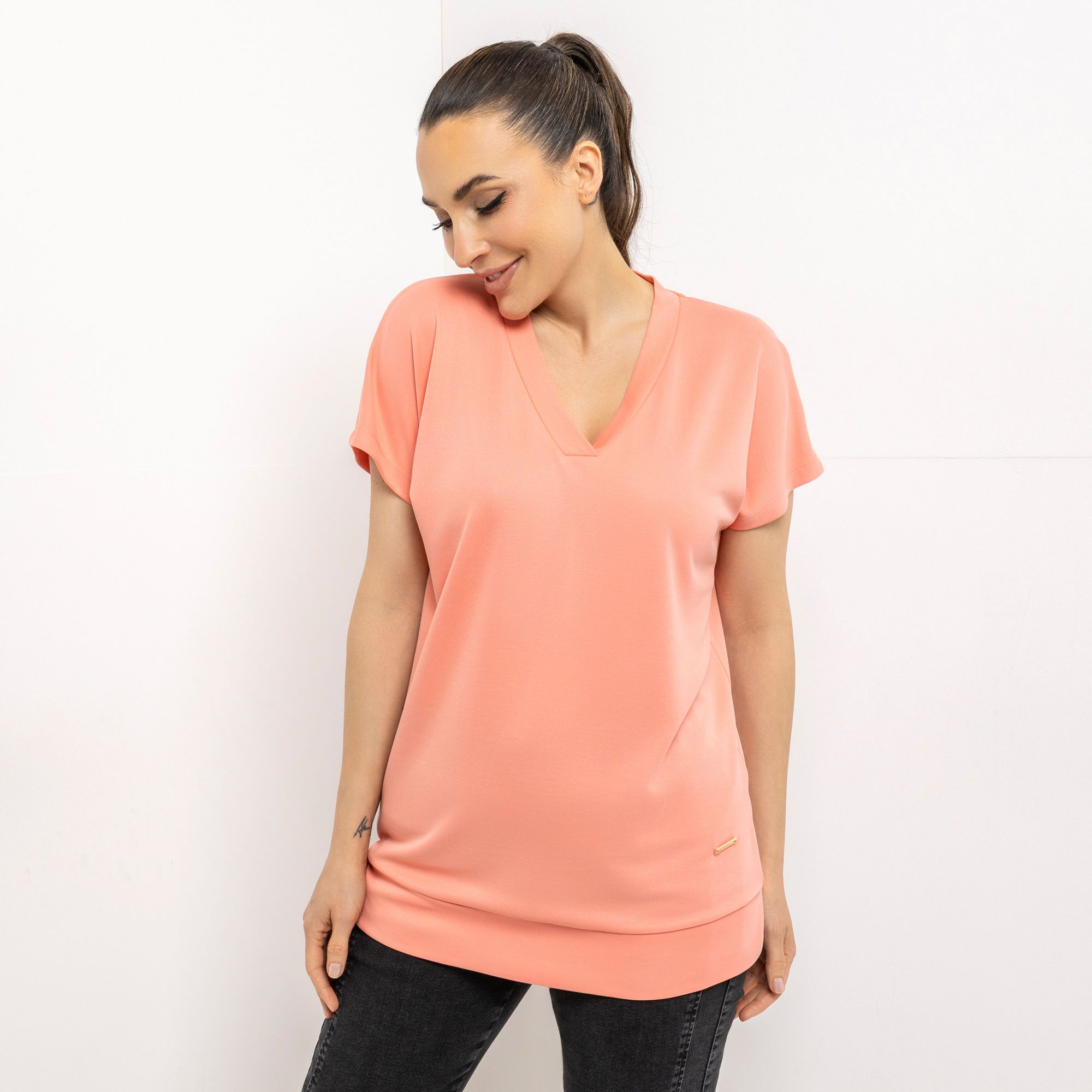 AMINATI® Shirt, 1/2 Arm V-Ausschnitt Seitenschlitze leger weit