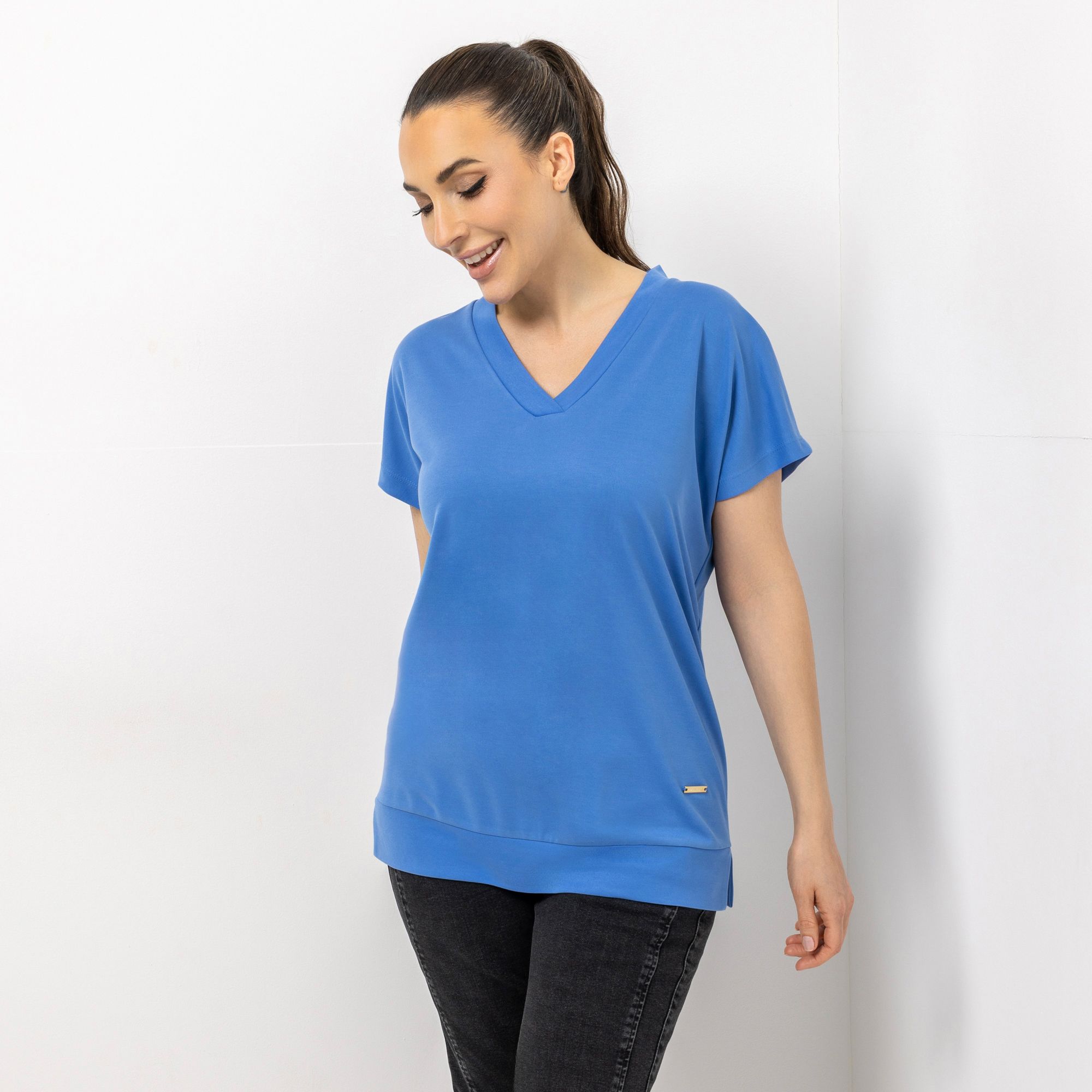 AMINATI® Shirt, 1/2 Arm V-Ausschnitt Seitenschlitze leger weit