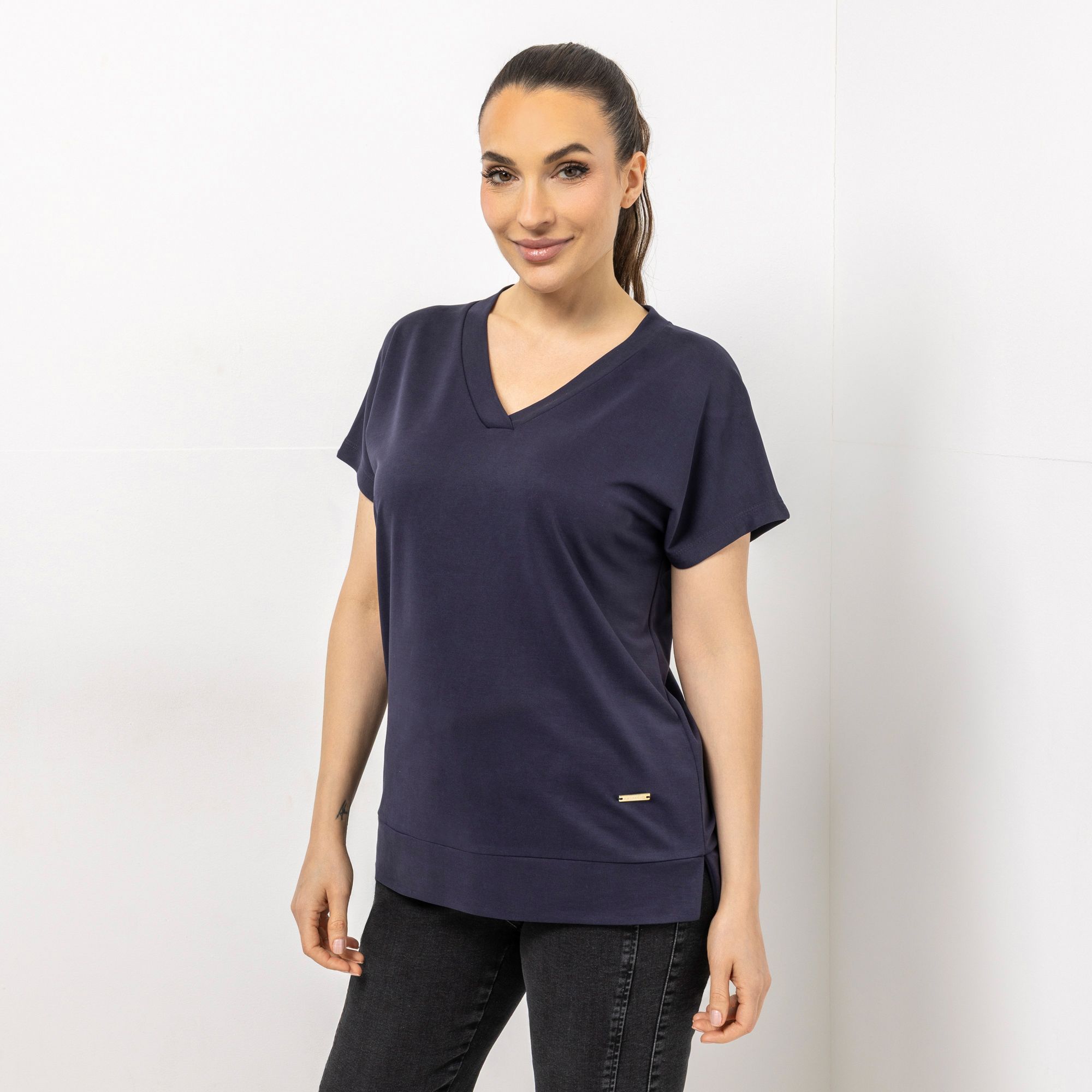 AMINATI® Shirt, 1/2 Arm V-Ausschnitt Seitenschlitze leger weit