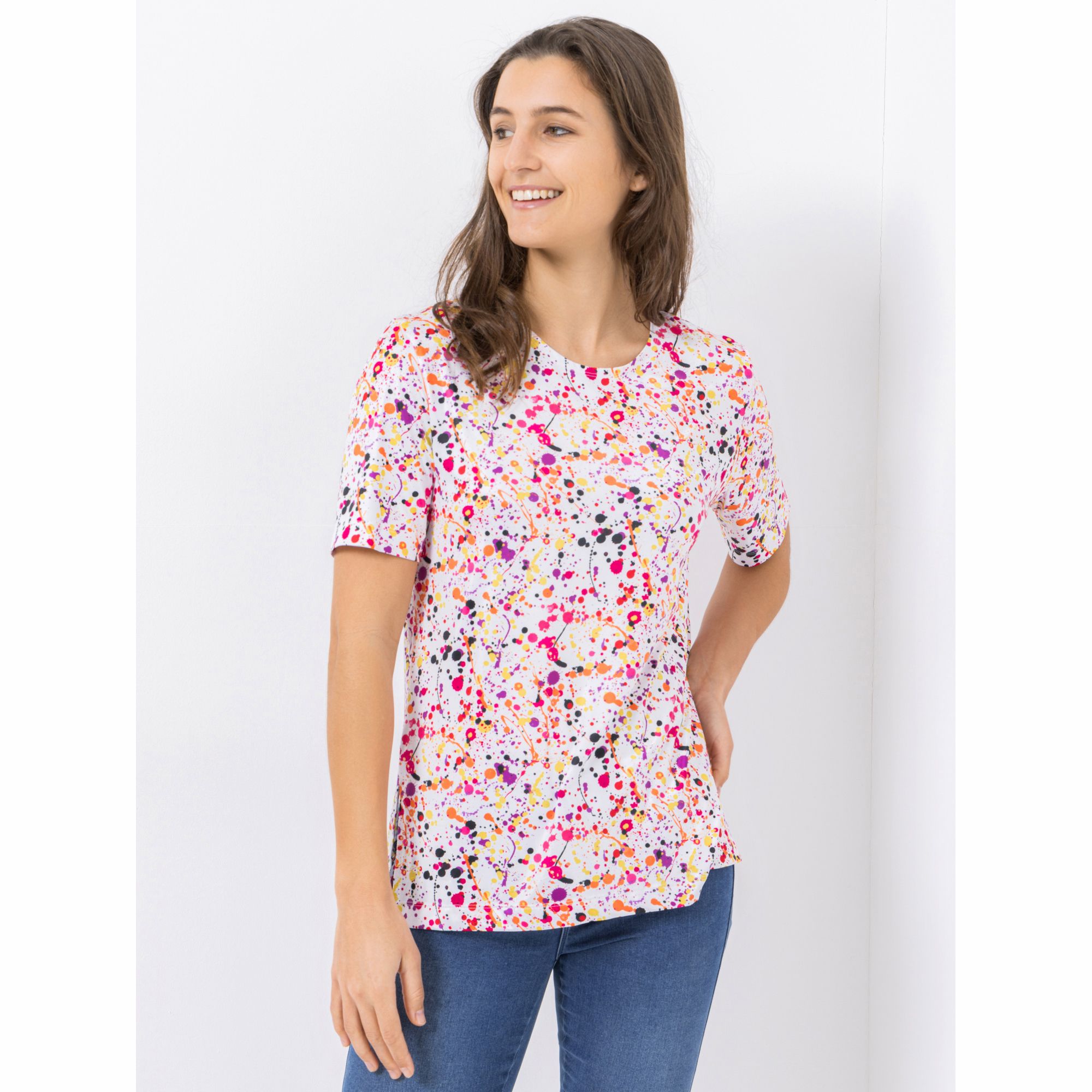 IN-PRINT Shirt, 1/2-Arm Rundhalsausschnitt Seitenschlitze Allover-Druck