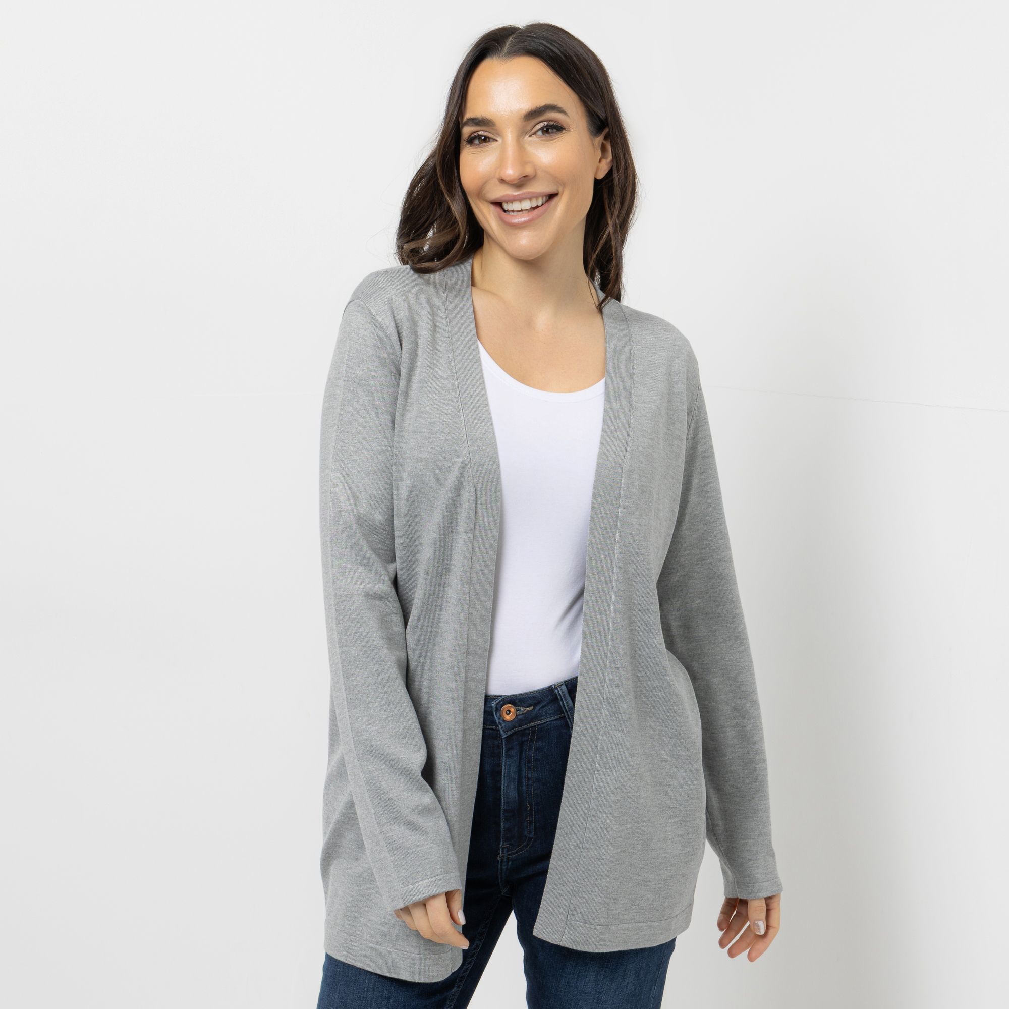 DENIM & CO. Longcardigan offene Front hüftbedeckende Länge figurumspielend