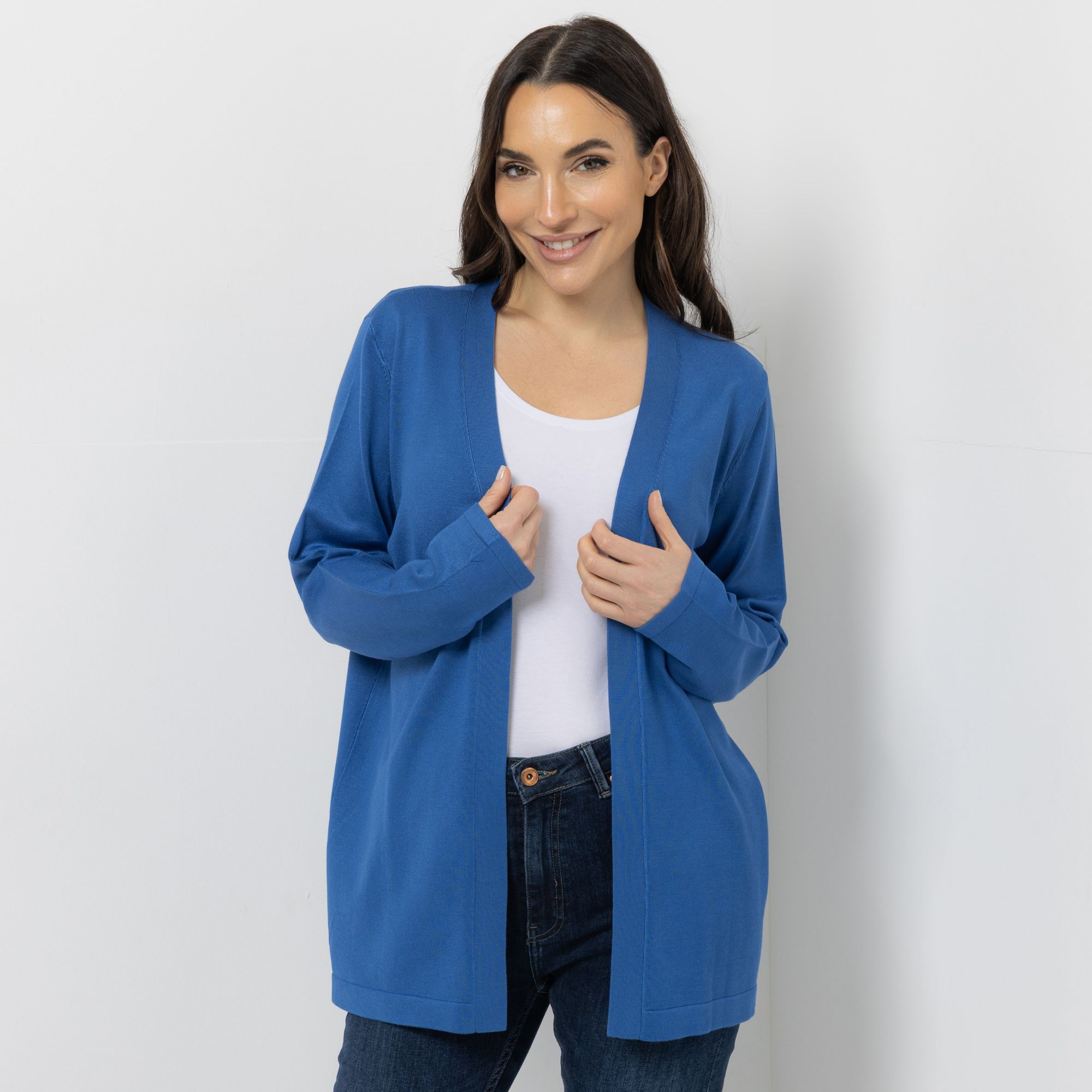 DENIM & CO. Longcardigan offene Front hüftbedeckende Länge figurumspielend