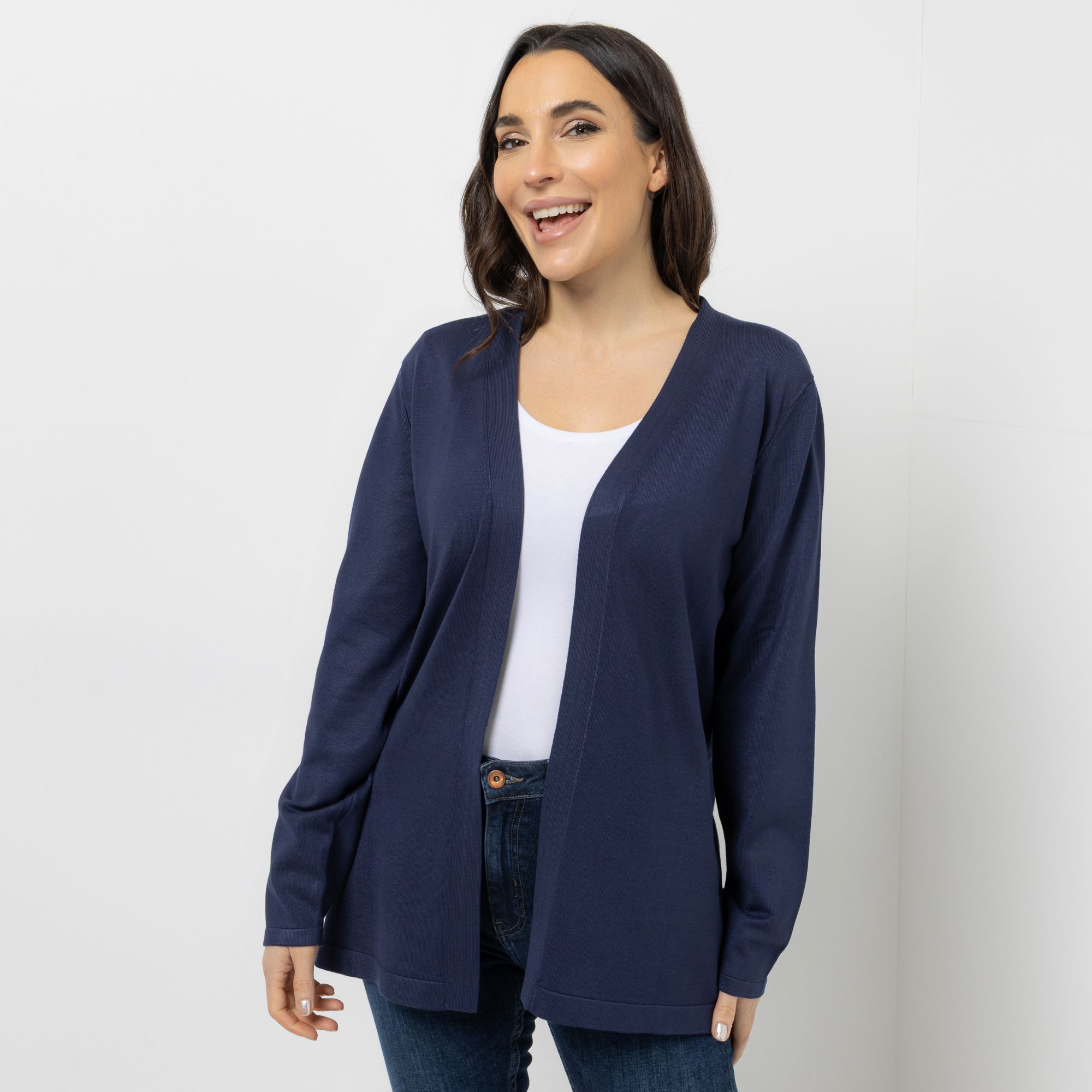 DENIM & CO. Longcardigan offene Front hüftbedeckende Länge figurumspielend