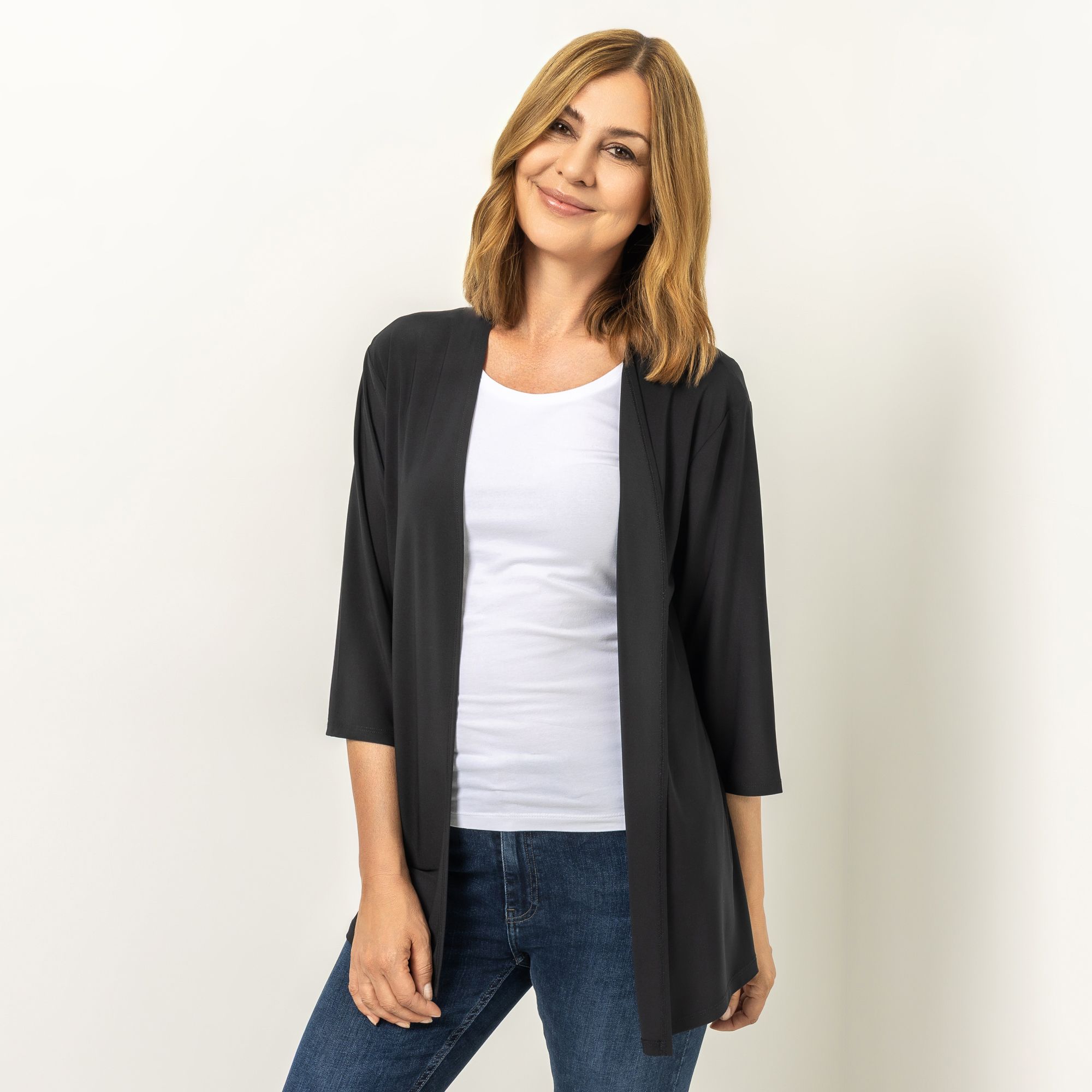 IN-PRINT Cardigan, 3/4 Arm offene Front elastische Ware leger weit