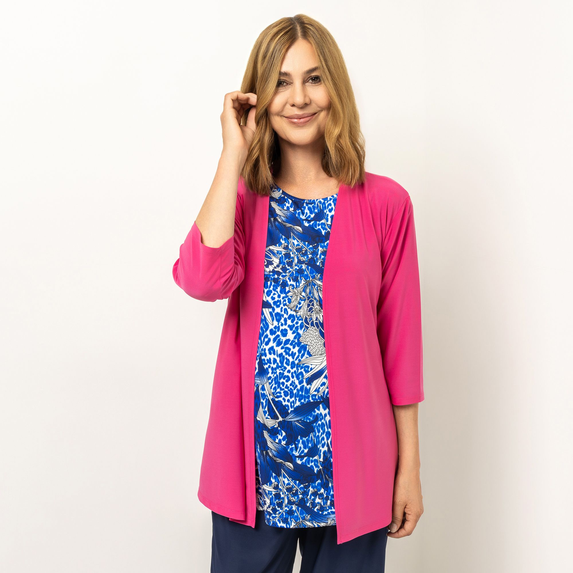 IN-PRINT Cardigan, 3/4 Arm offene Front elastische Ware leger weit