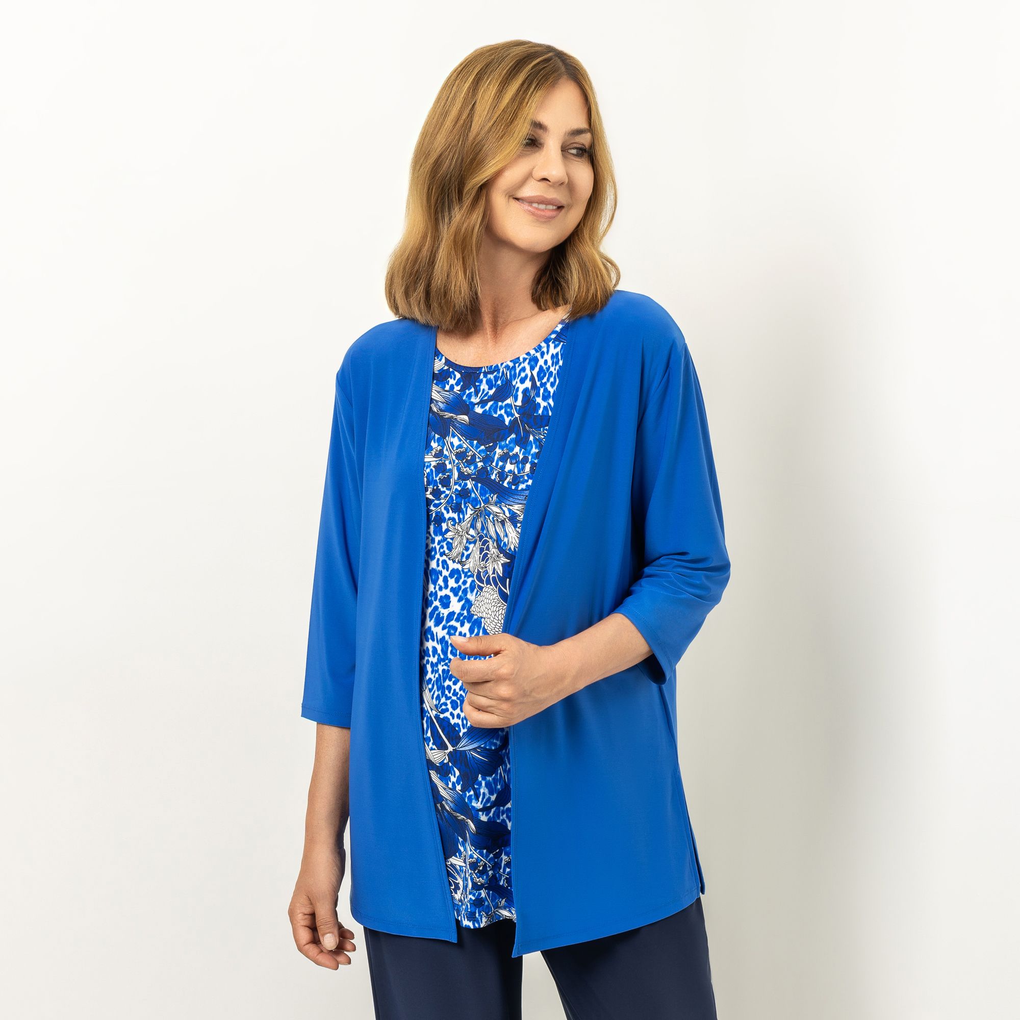 IN-PRINT Cardigan, 3/4 Arm offene Front elastische Ware leger weit