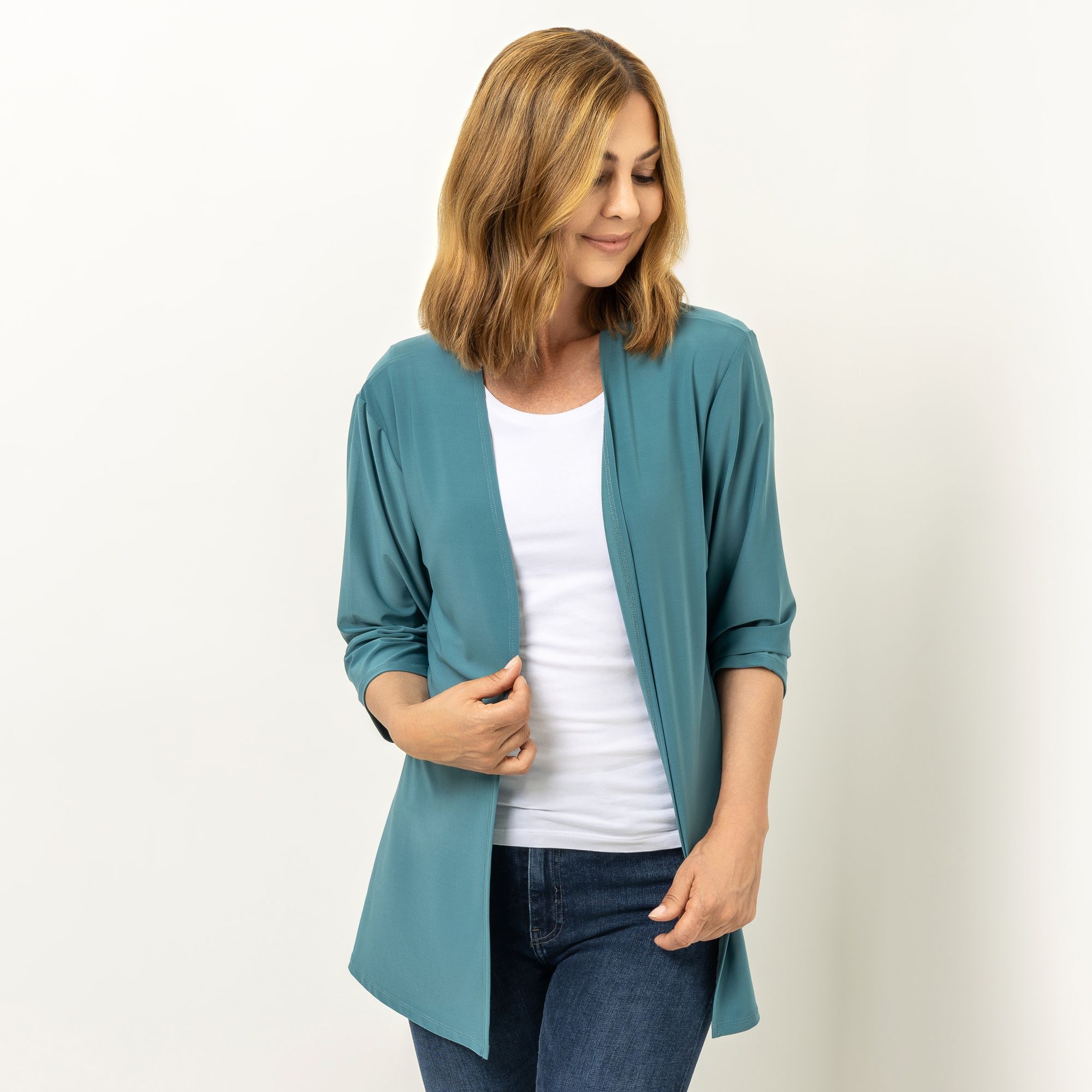 IN-PRINT Cardigan, 3/4 Arm offene Front elastische Ware leger weit