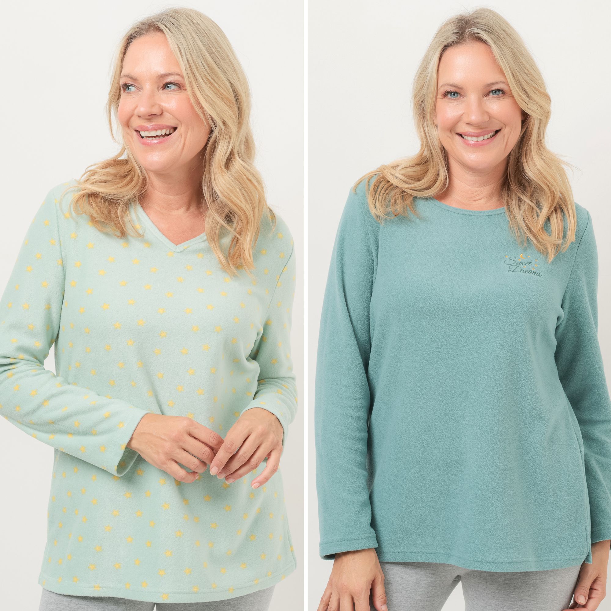 POLARSTERN HOMEWEAR 2 Shirts Mikrofaser Fleece Ausschnittvariationen 1x uni, 1x bedruckt