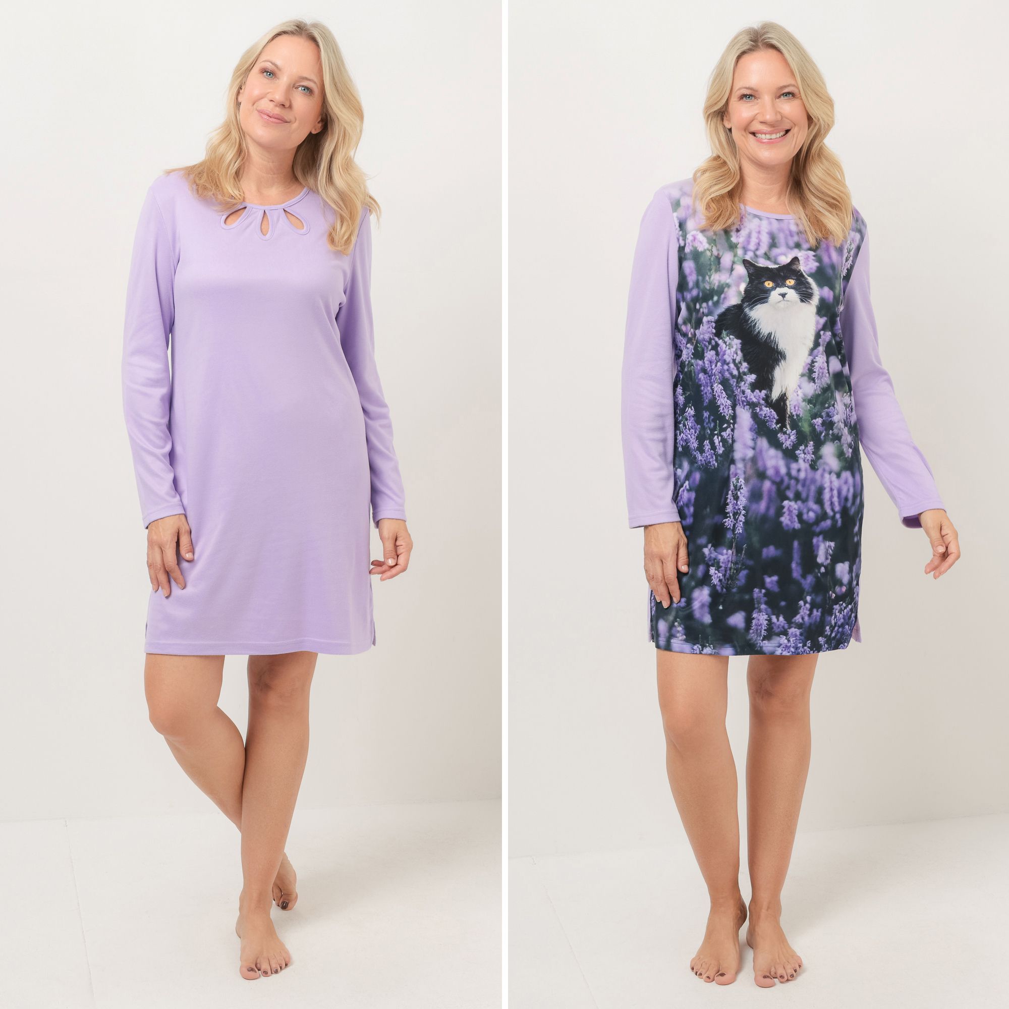 LITTLE ROSE 2 Bigshirts Mikrofaser Rundhalsausschnitt 1x uni, 1x bedruckt