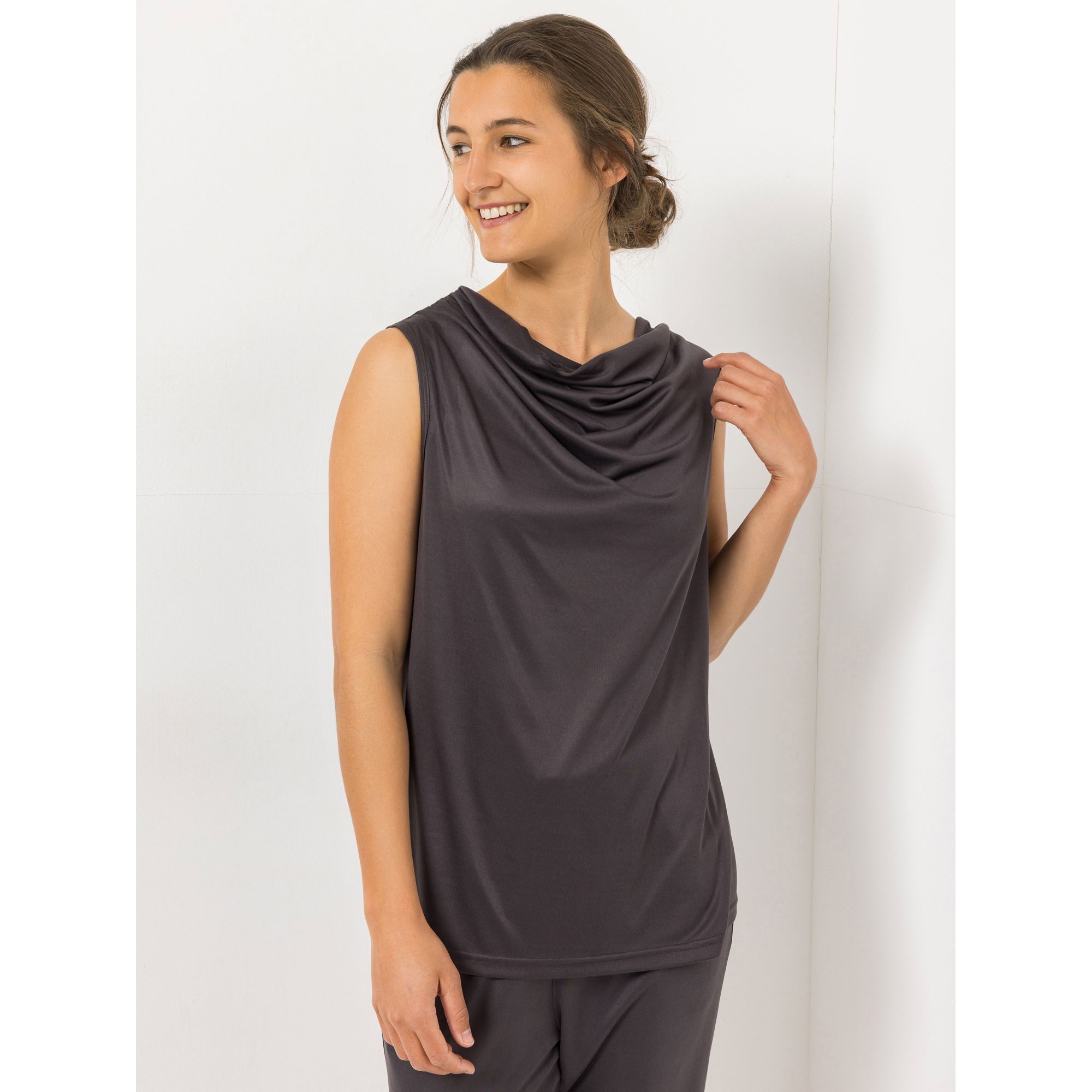 JERYMOOD HOMEWEAR Top, ohne Arm Mikrofaser Wasserfall-Ausschnitt mit Raffung