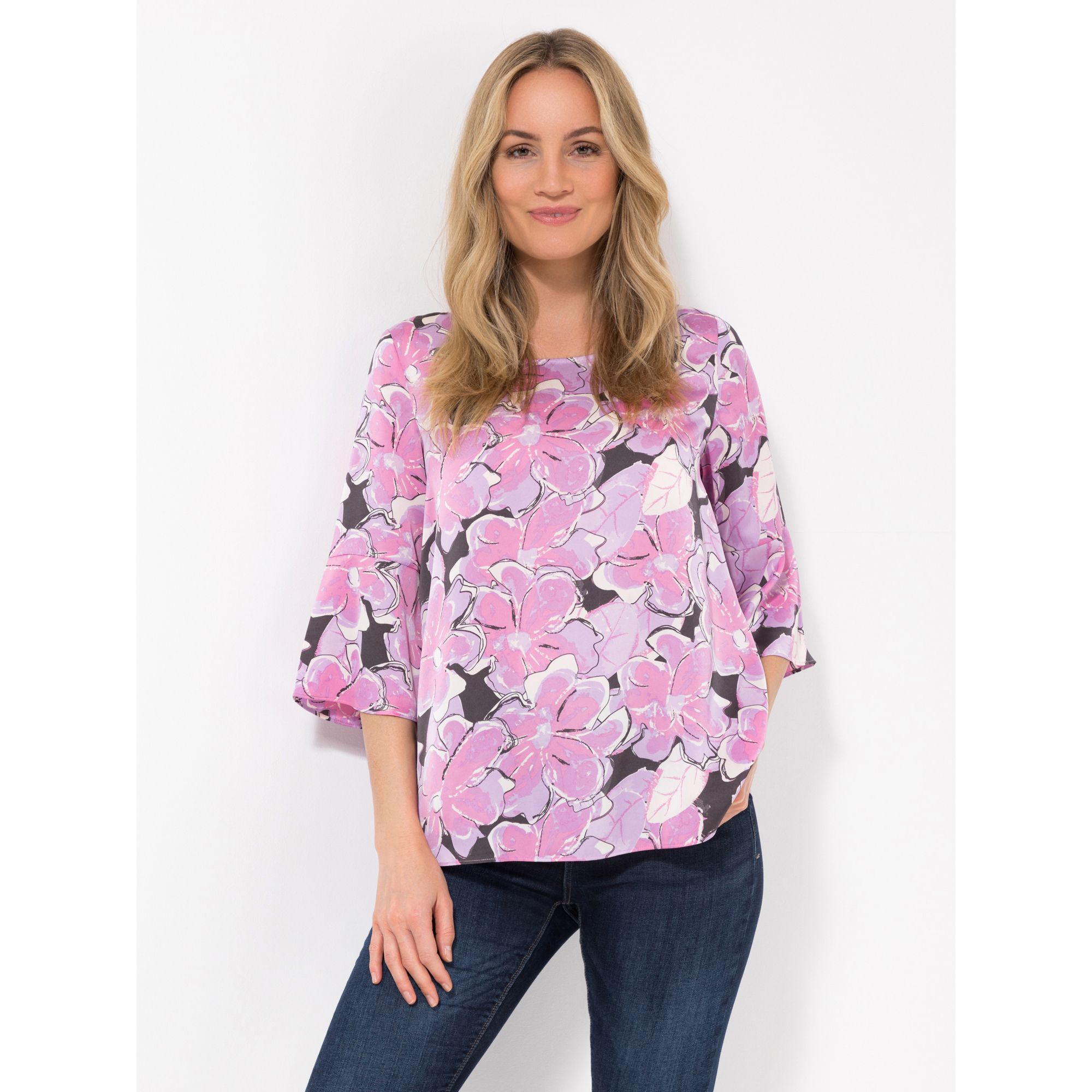 VIA MILANO Bluse, 3/4-Arm bedruckt 97% recycelte Fasern figurumspielend