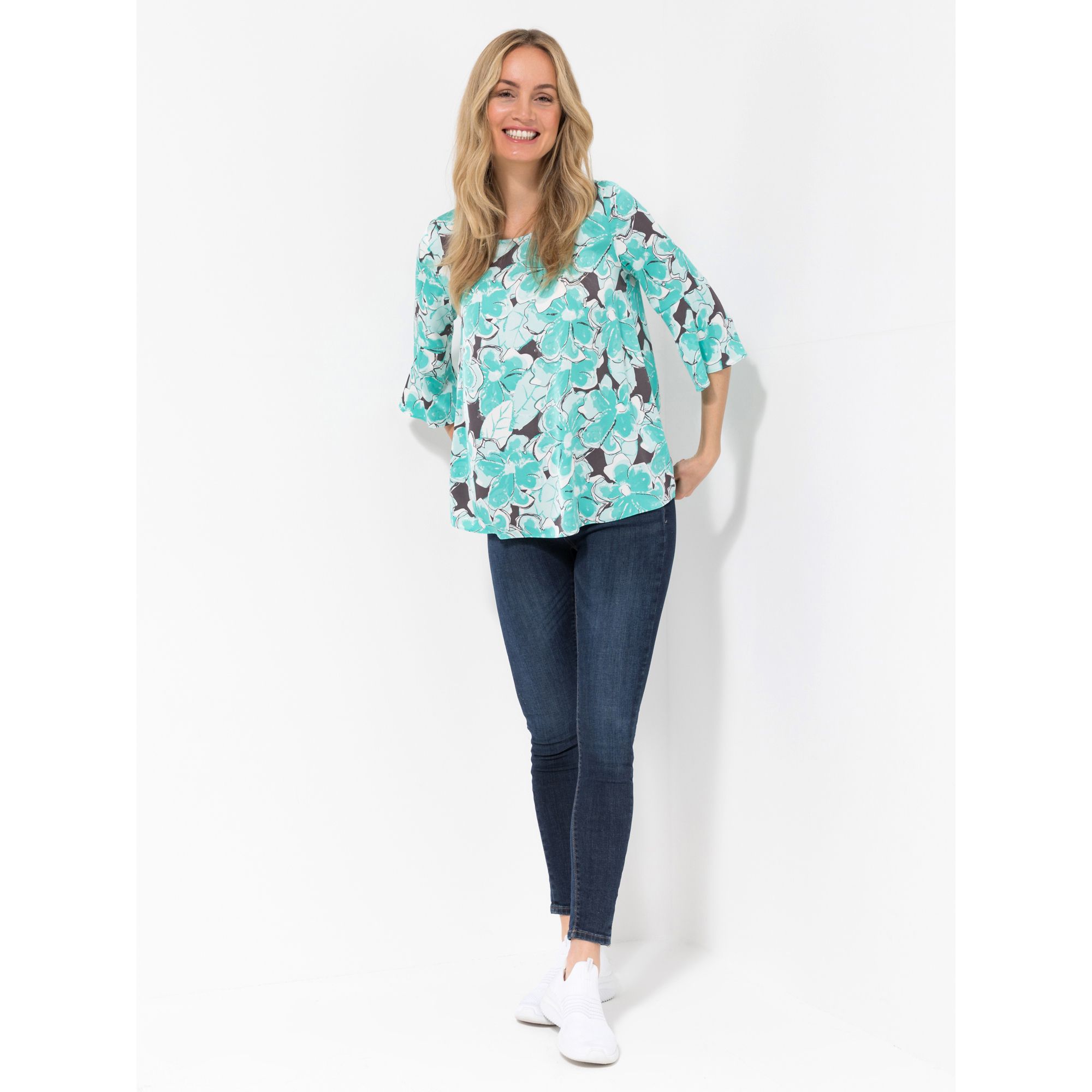 VIA MILANO Bluse, 3/4-Arm bedruckt 97% recycelte Fasern figurumspielend