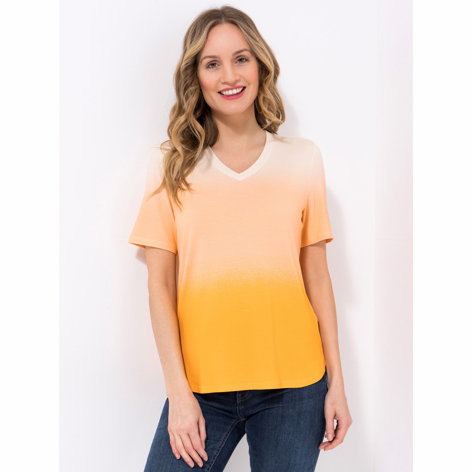 DENIM & CO. Shirt, 1/2-Arm V-Ausschnitt Farbverlauf mit ECOVERO Viskose