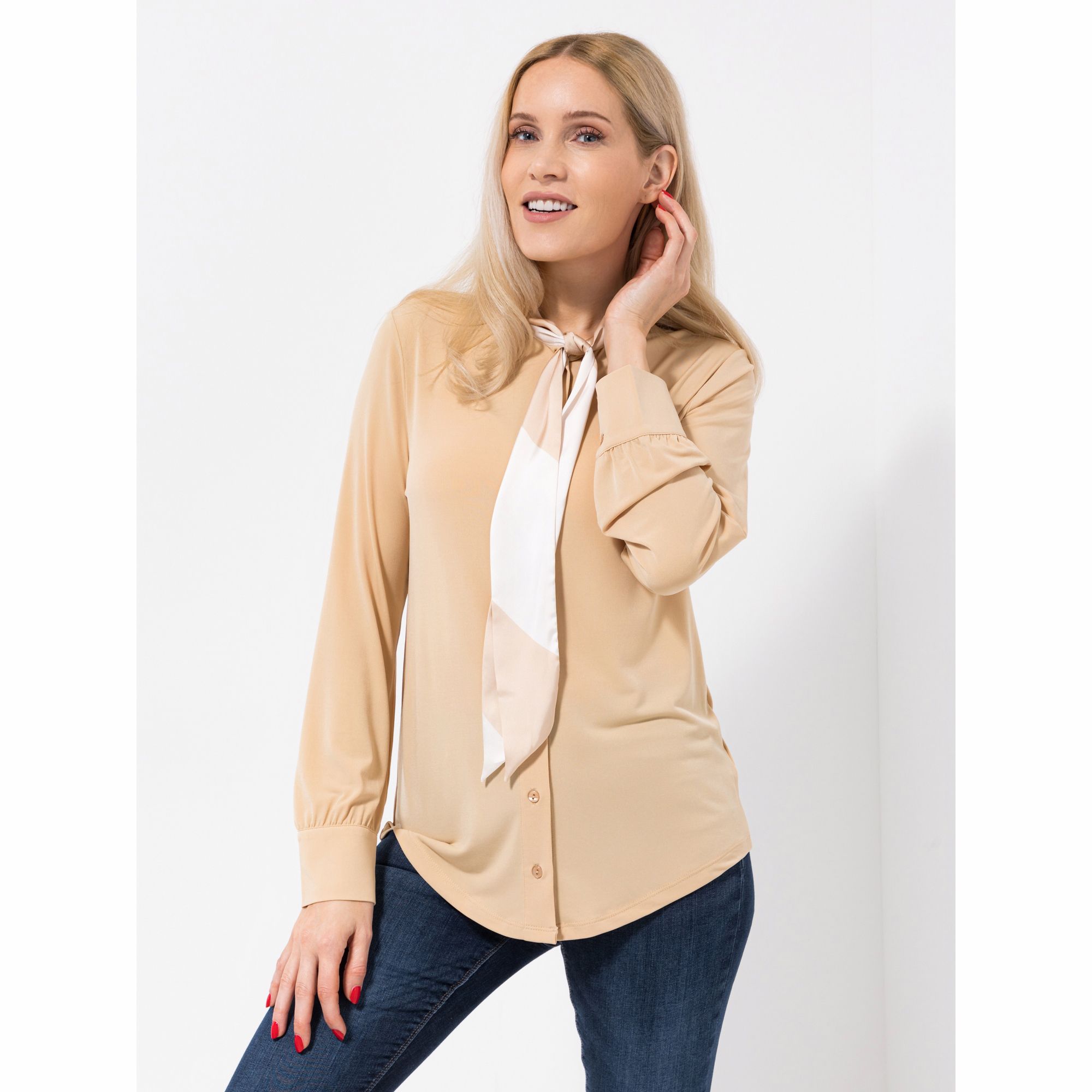 VIA MILANO Bluse, 1/1-Arm V-Ausschnitt Schluppe figurumspielend