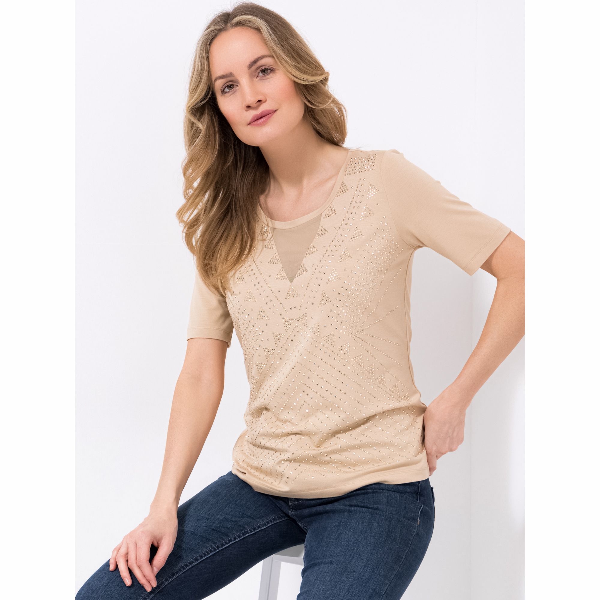 VIA MILANO Shirt 1/2-Arm Rundhalsausschnitt Glitzerdetails