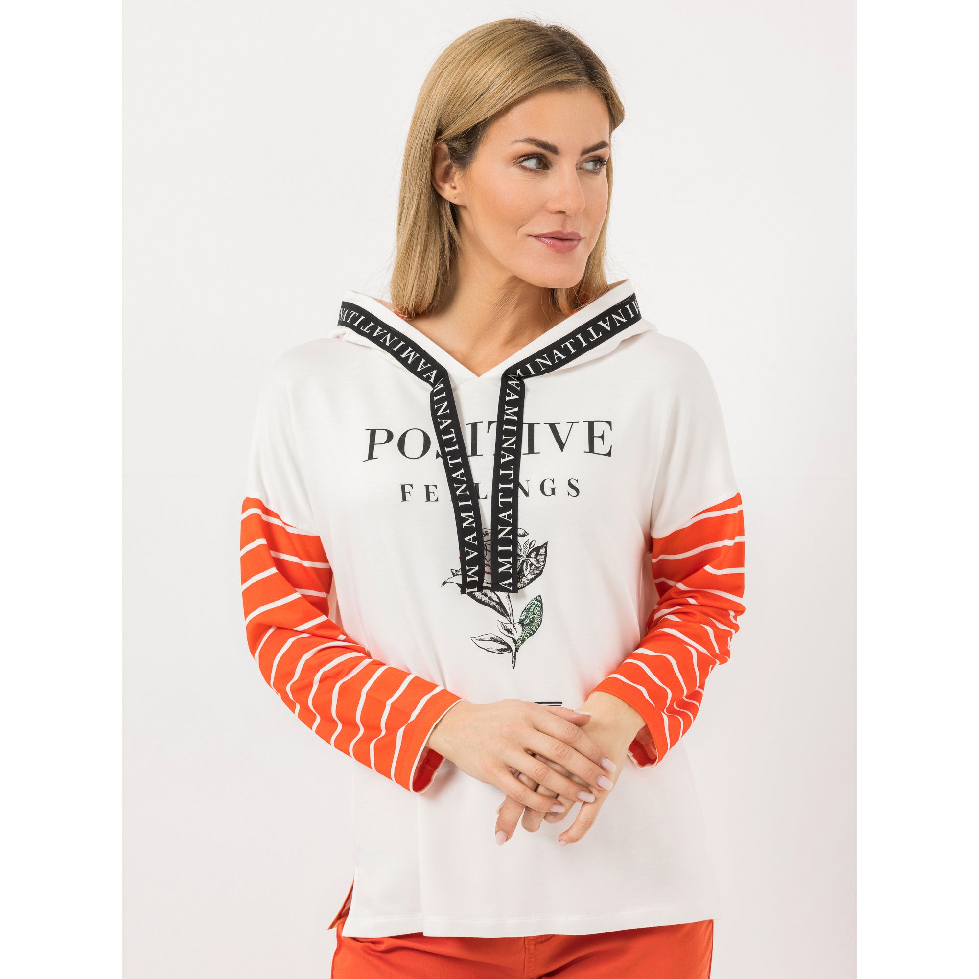 AMINATI® Sweatshirt, 3/4-Arm mit Kapuze Streifendruck Seitenschlitze