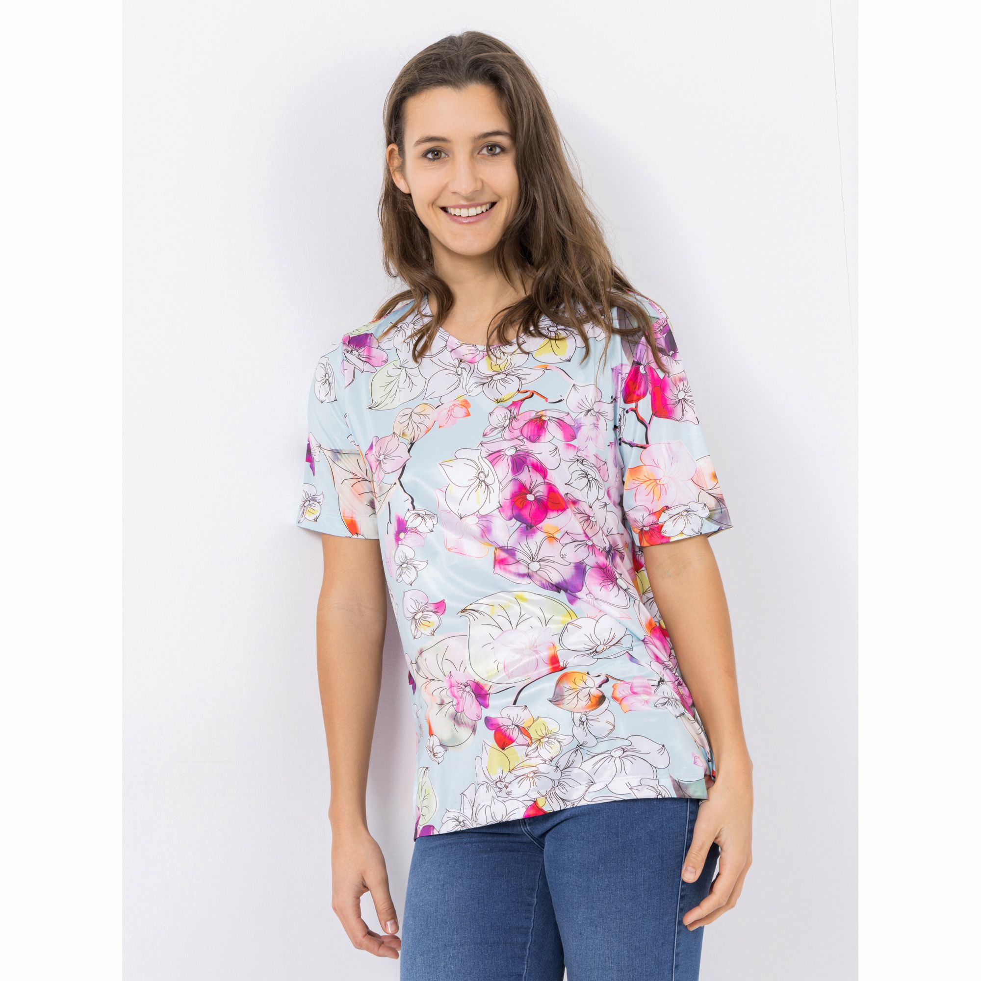 IN-PRINT Shirt, 1/2-Arm Rundhalsausschnitt Seitenschlitze Allover-Druck