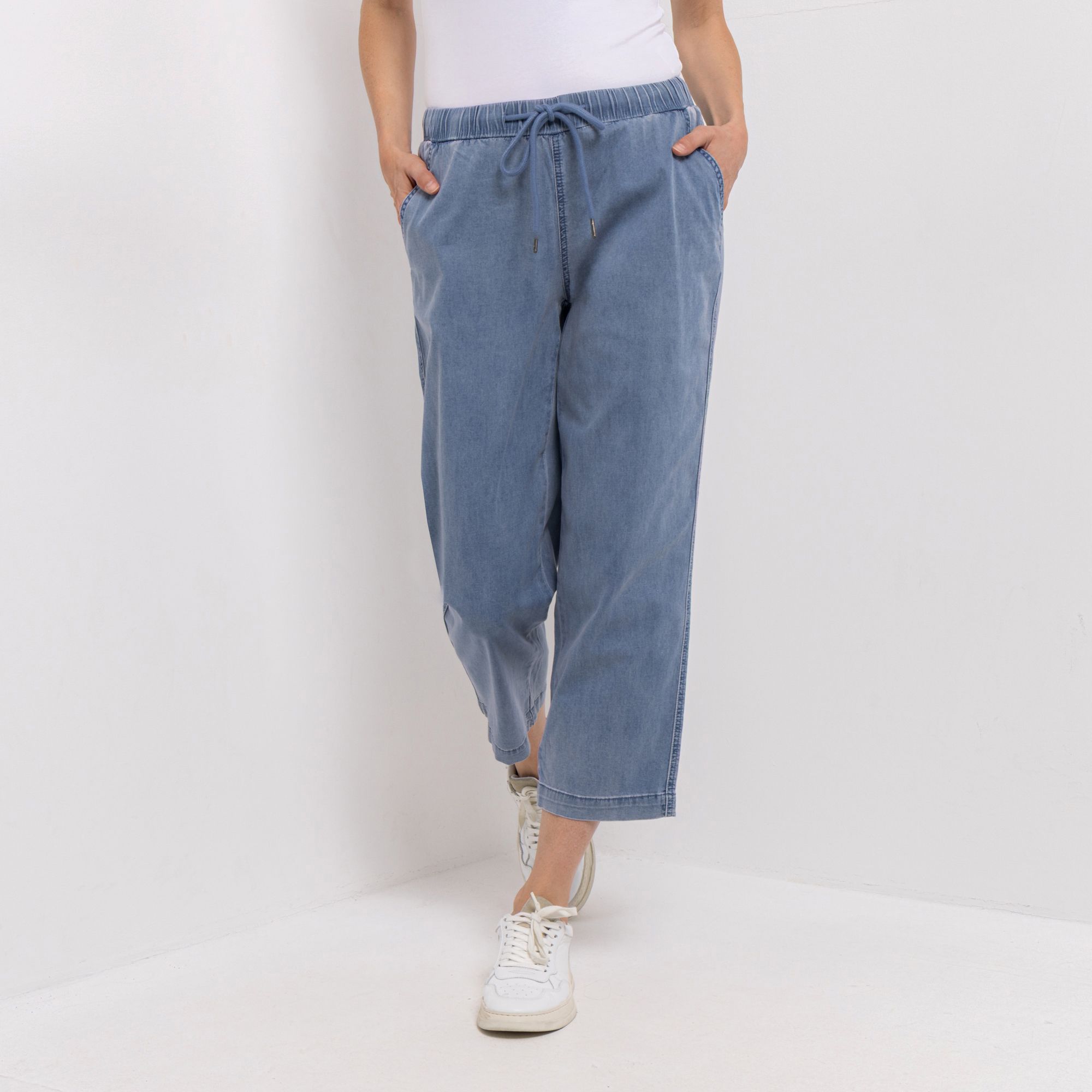 DENIM & CO. Jeans, 7/8-Länge Rundumdehnbund Kordelzug weites Bein