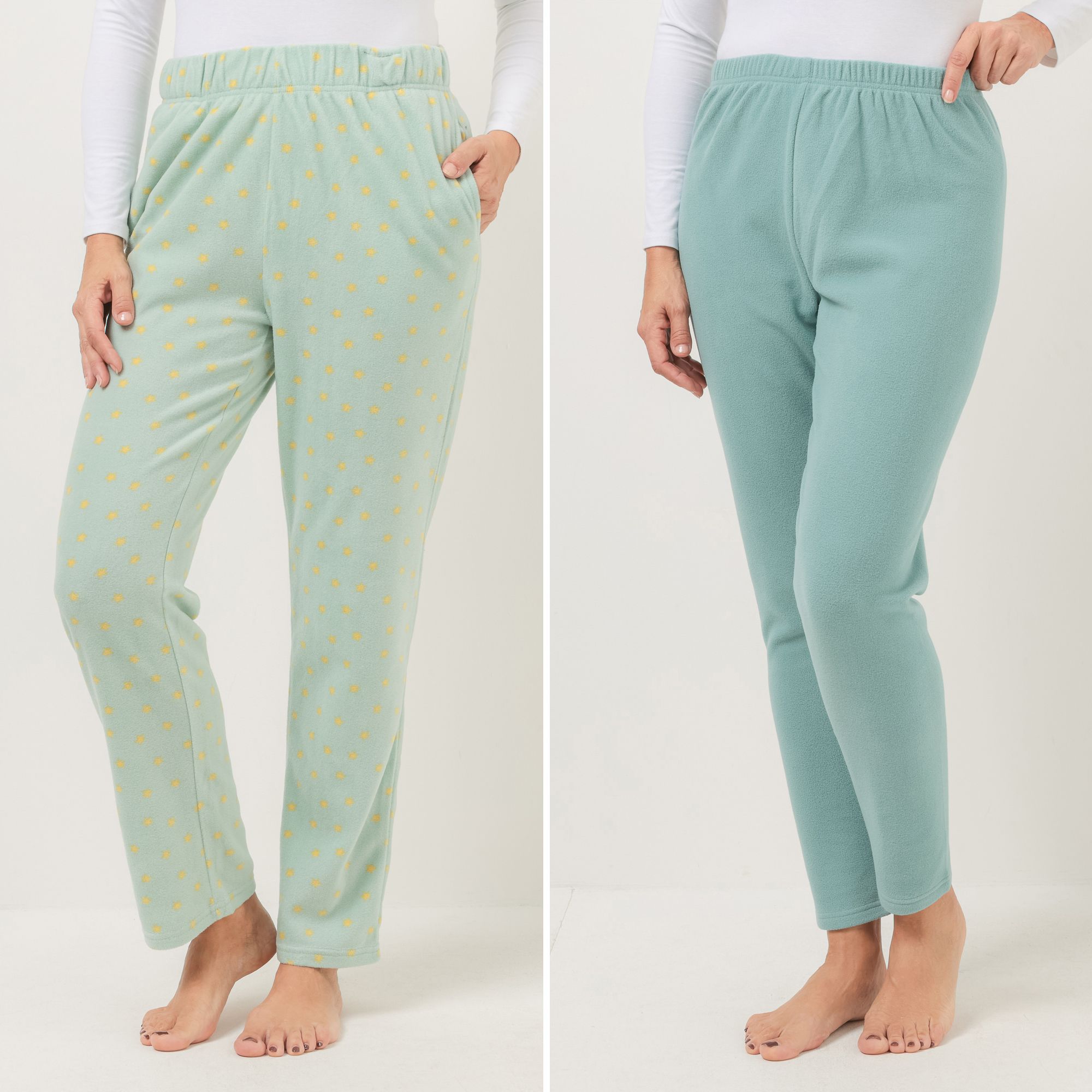 POLARSTERN HOMEWEAR Hose und Leggings Mikrofaser Fleece Rundumdehnbund 1x uni, 1x bedruckt