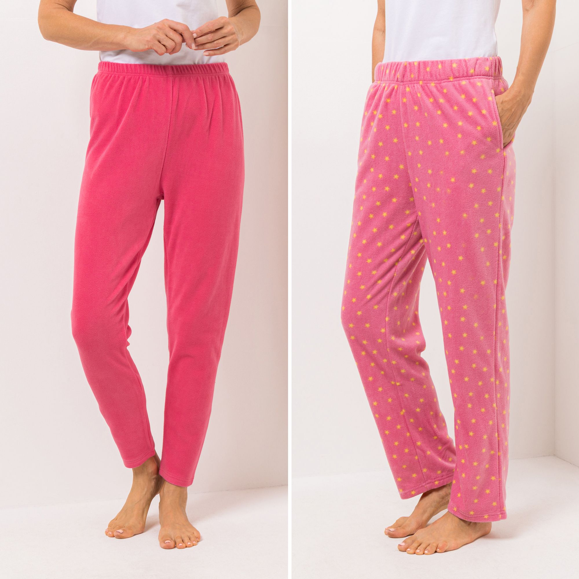 POLARSTERN HOMEWEAR Hose und Leggings Mikrofaser Fleece Rundumdehnbund 1x uni, 1x bedruckt