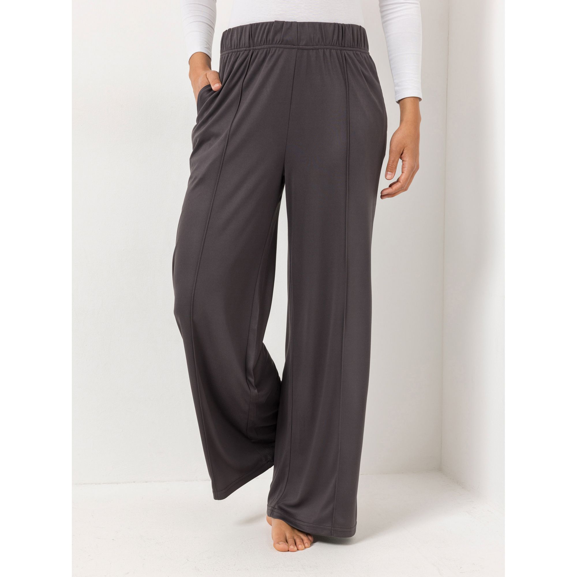 JERYMOOD HOMEWEAR Hose, 1/1-Länge Mikrofaser Seitentaschen Biesendetails vorne