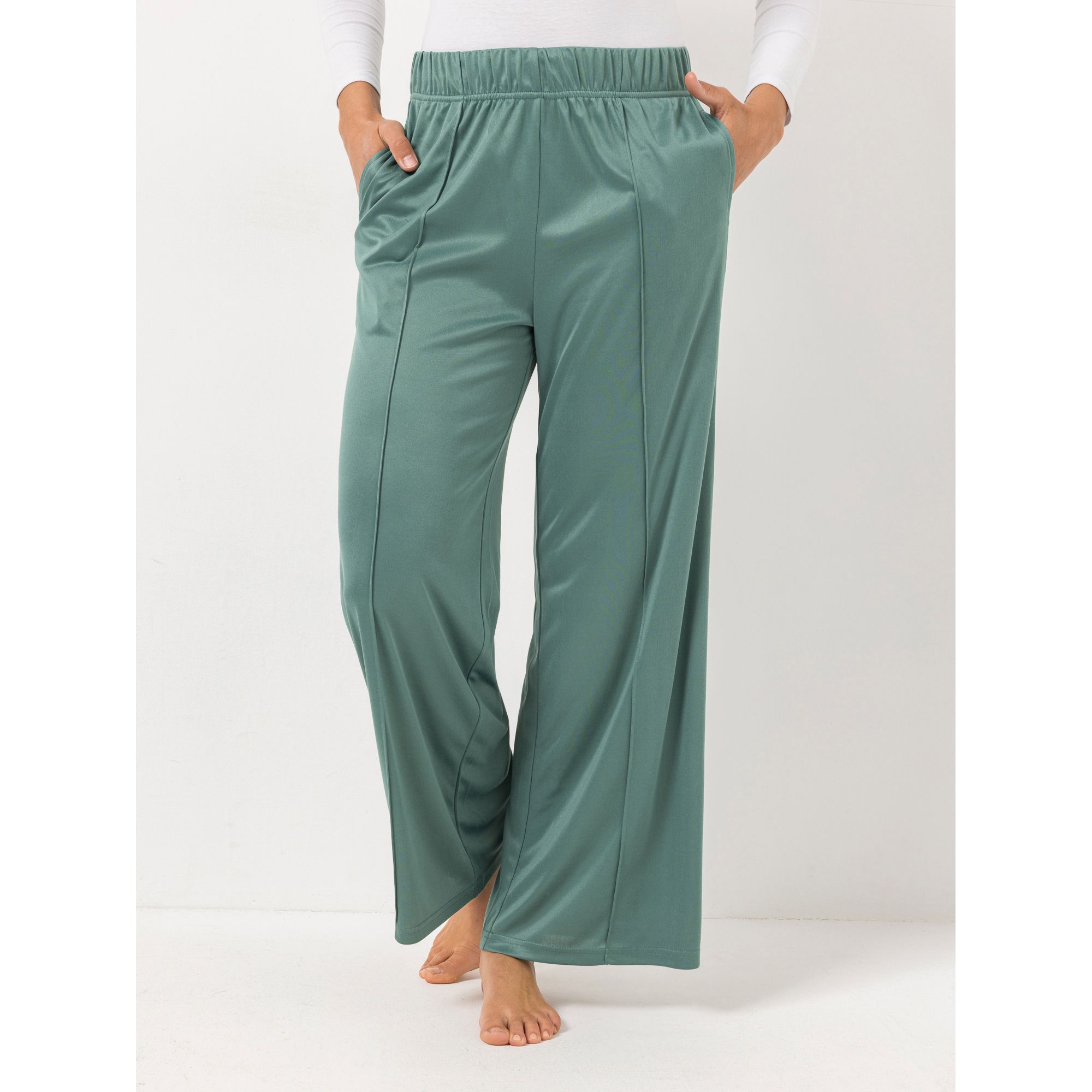 JERYMOOD HOMEWEAR Hose, 1/1-Länge Mikrofaser Seitentaschen Biesendetails vorne