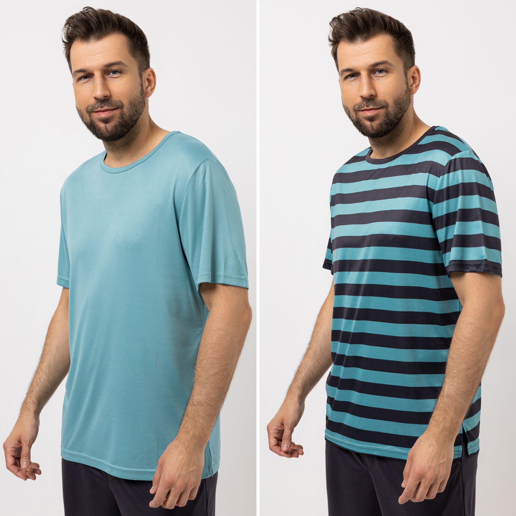 MEN'S TOUCH 2 Pyjama-Shirts 1/2-Arm Mikrofaser uni & bedruckt