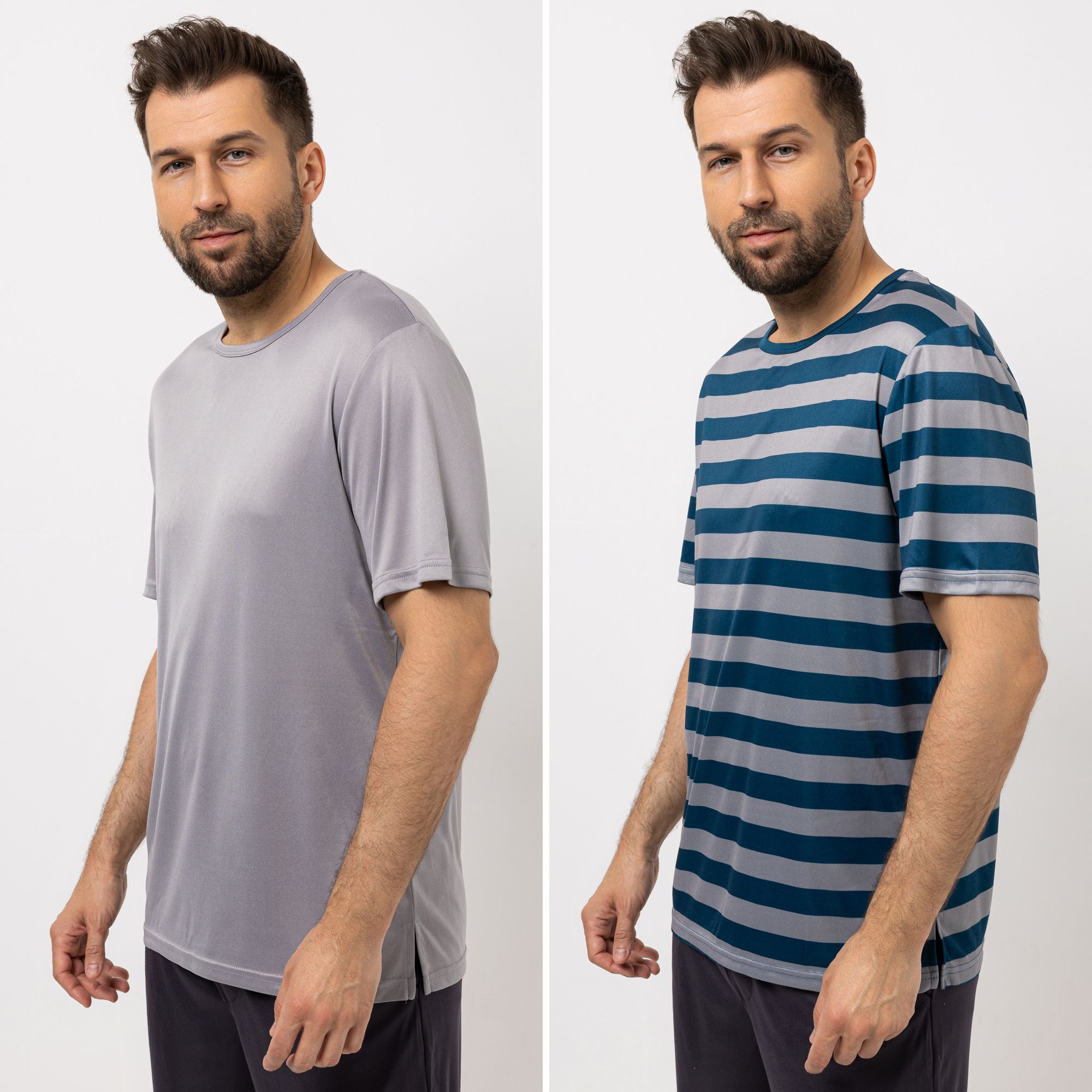 MEN'S TOUCH 2 Pyjama-Shirts 1/2-Arm Mikrofaser uni & bedruckt