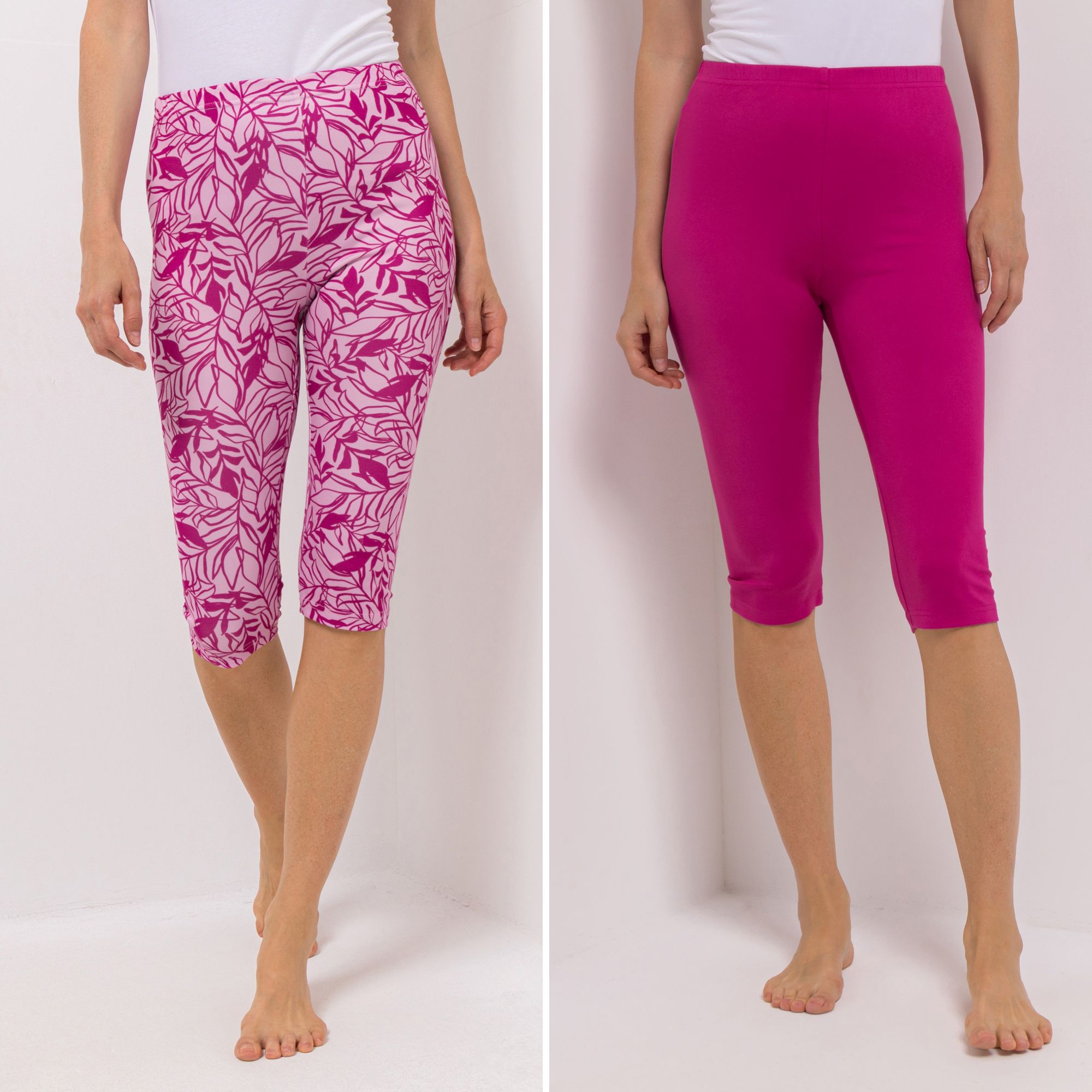 JERYMOOD HOMEWEAR 2 Leggings Capri-Länge Rundumdehnbund 1x uni, 1x bedruckt