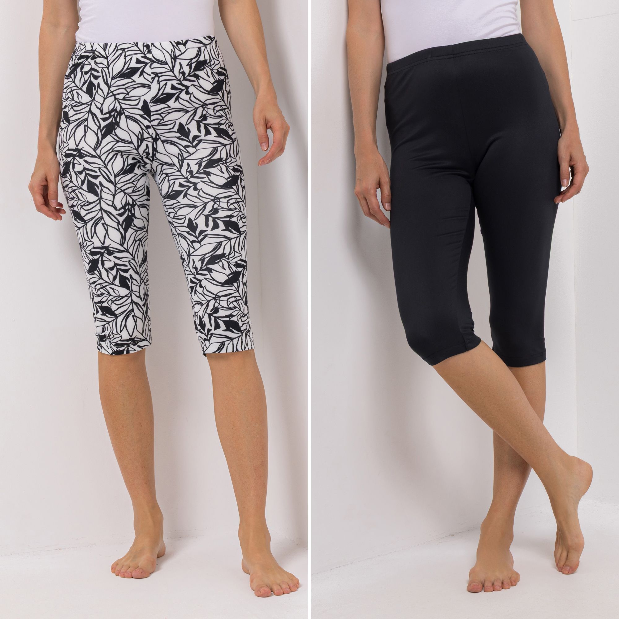 JERYMOOD HOMEWEAR 2 Leggings Capri-Länge Rundumdehnbund 1x uni, 1x bedruckt
