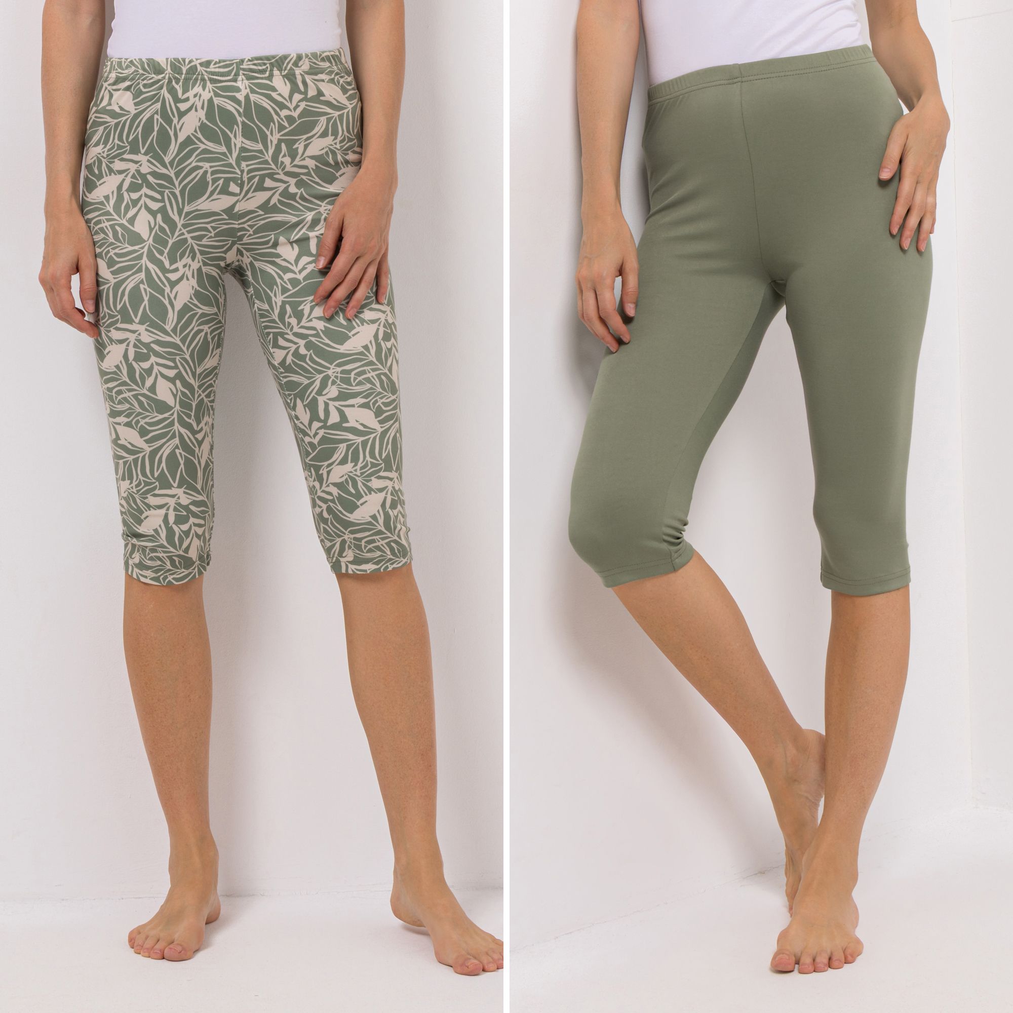 JERYMOOD HOMEWEAR 2 Leggings Capri-Länge Rundumdehnbund 1x uni, 1x bedruckt