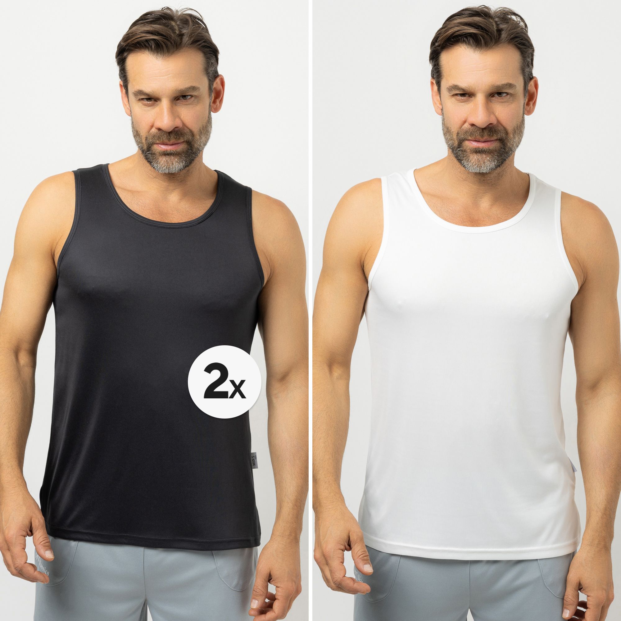 MEN'S TOUCH 3-er Pack Tops ohne Arm Rundhalsausschnitt mit Seitenschlitzen