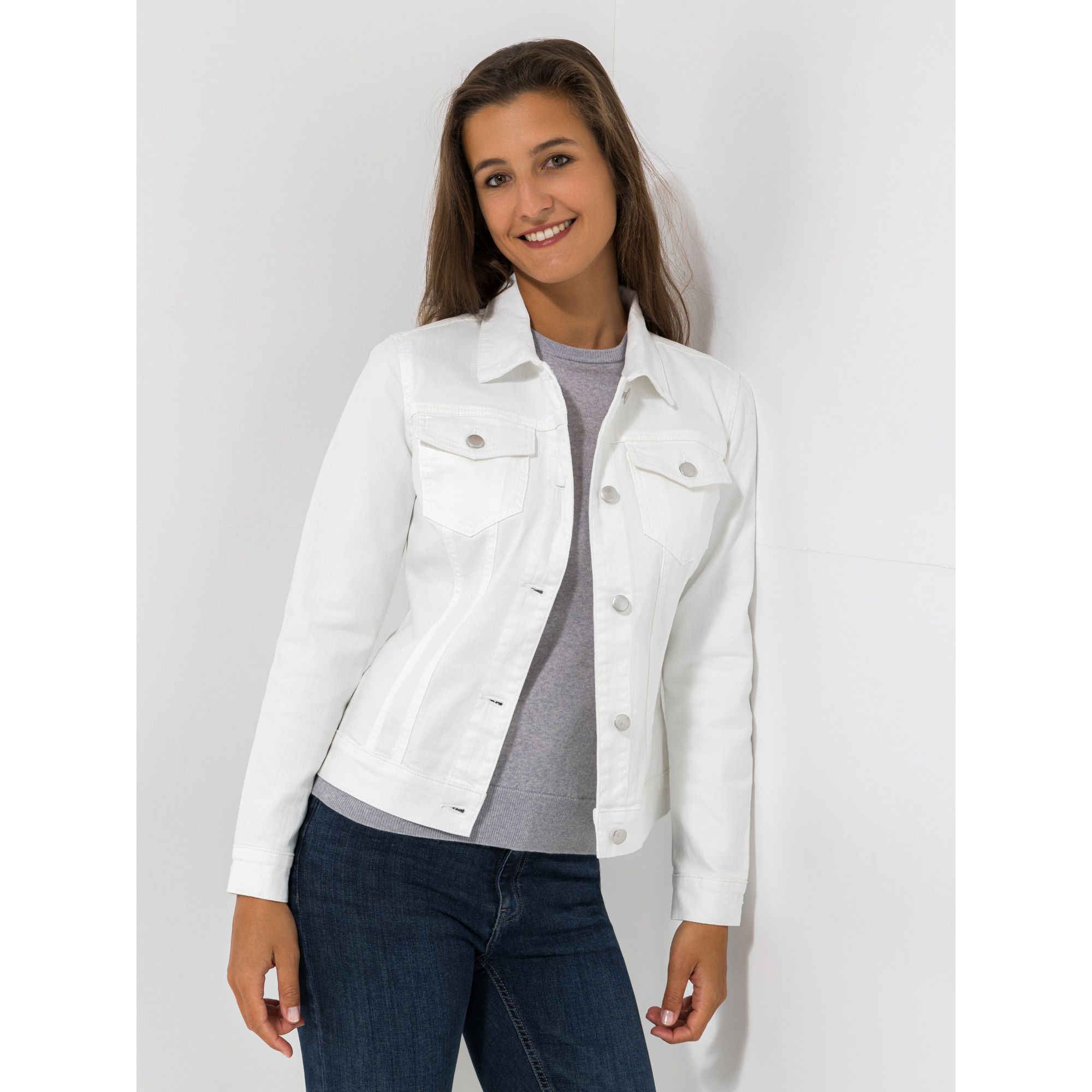 VIA MILANO Jeansjacke, 1/1-Arm Kragen Knopfleiste Stickerei