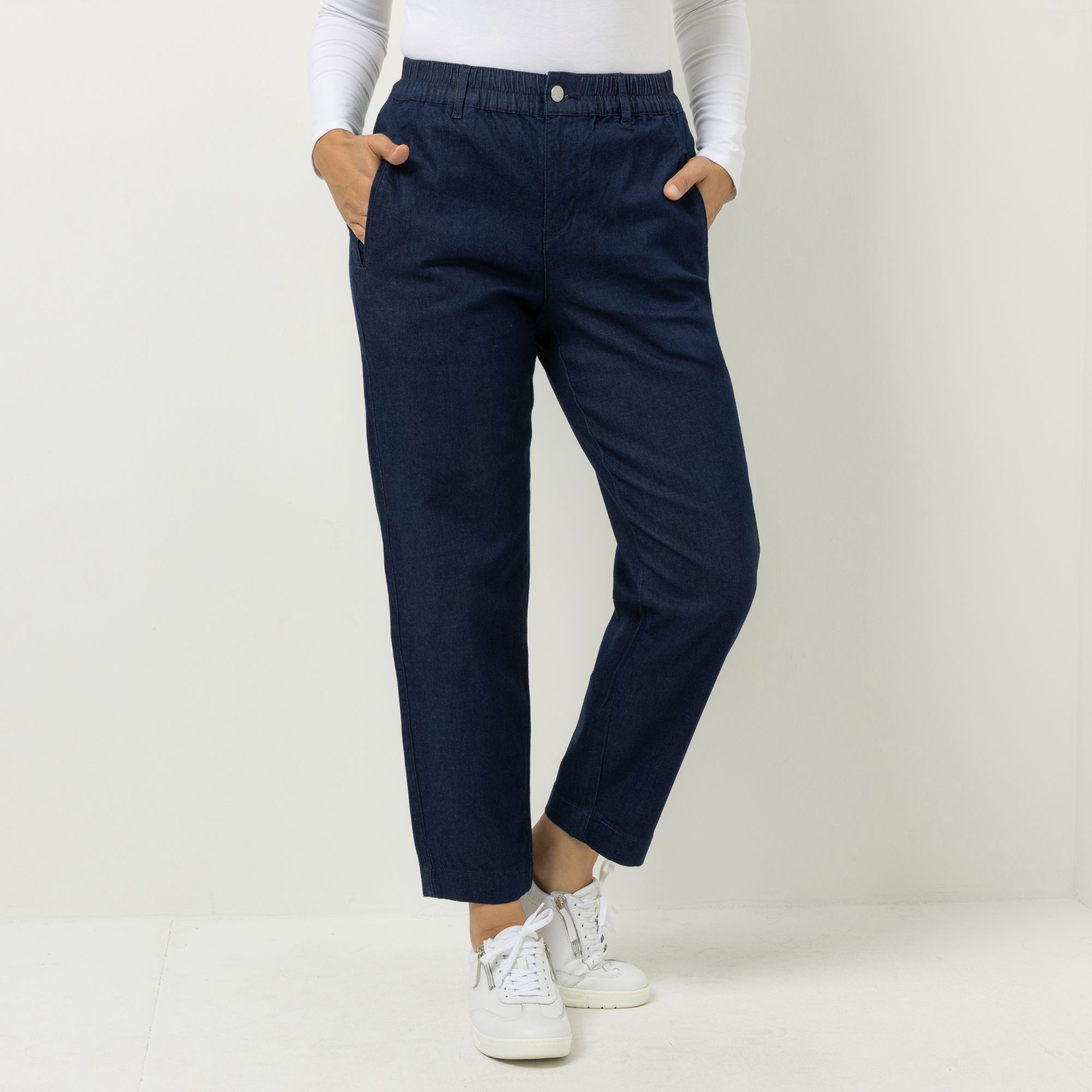 DENIM & CO. Jeans, knöchellang Rundumdehnbund mit Verschluss gerades Bein