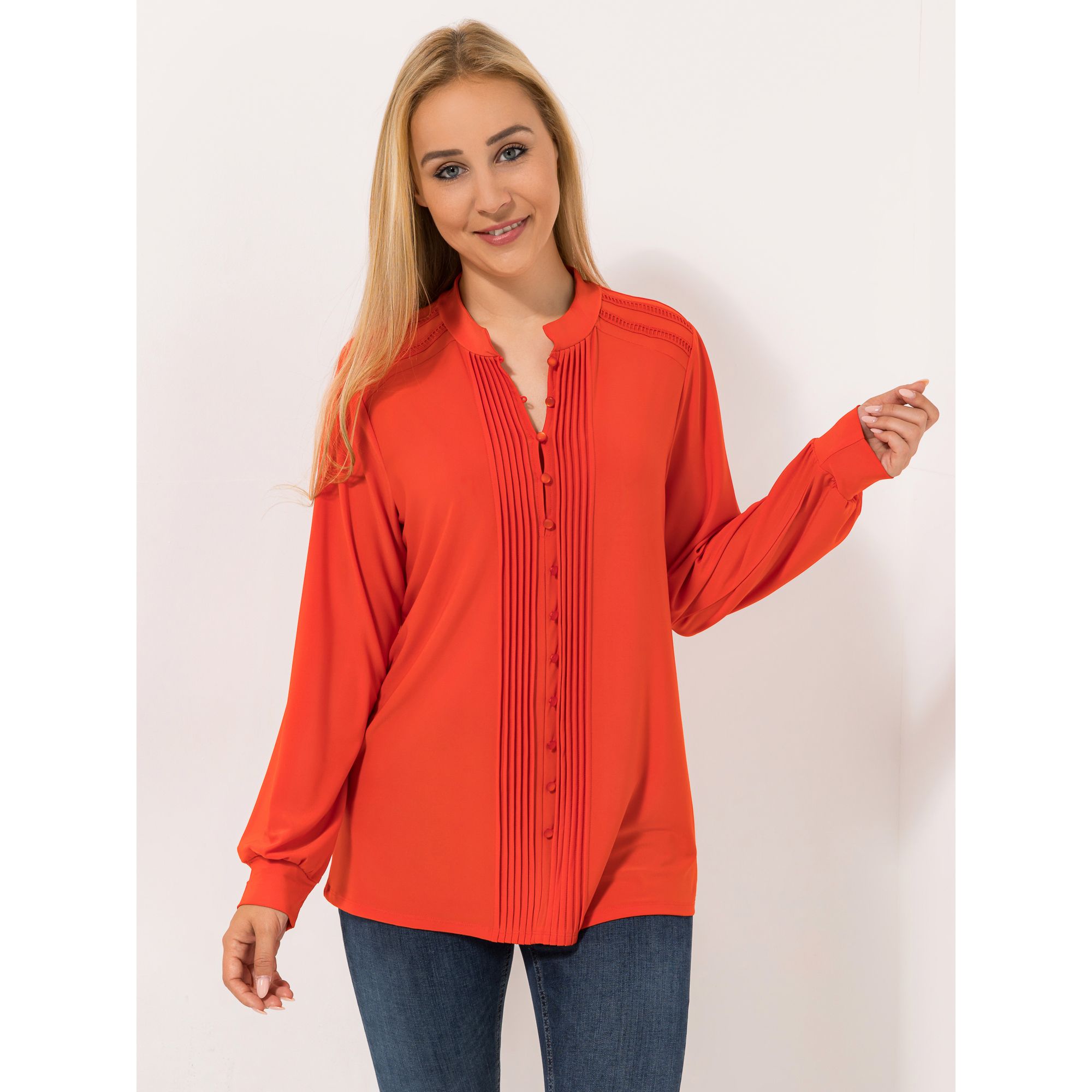 VIA MILANO Jerseybluse, 1/1-Arm Stehkragen und Biesen leger weit