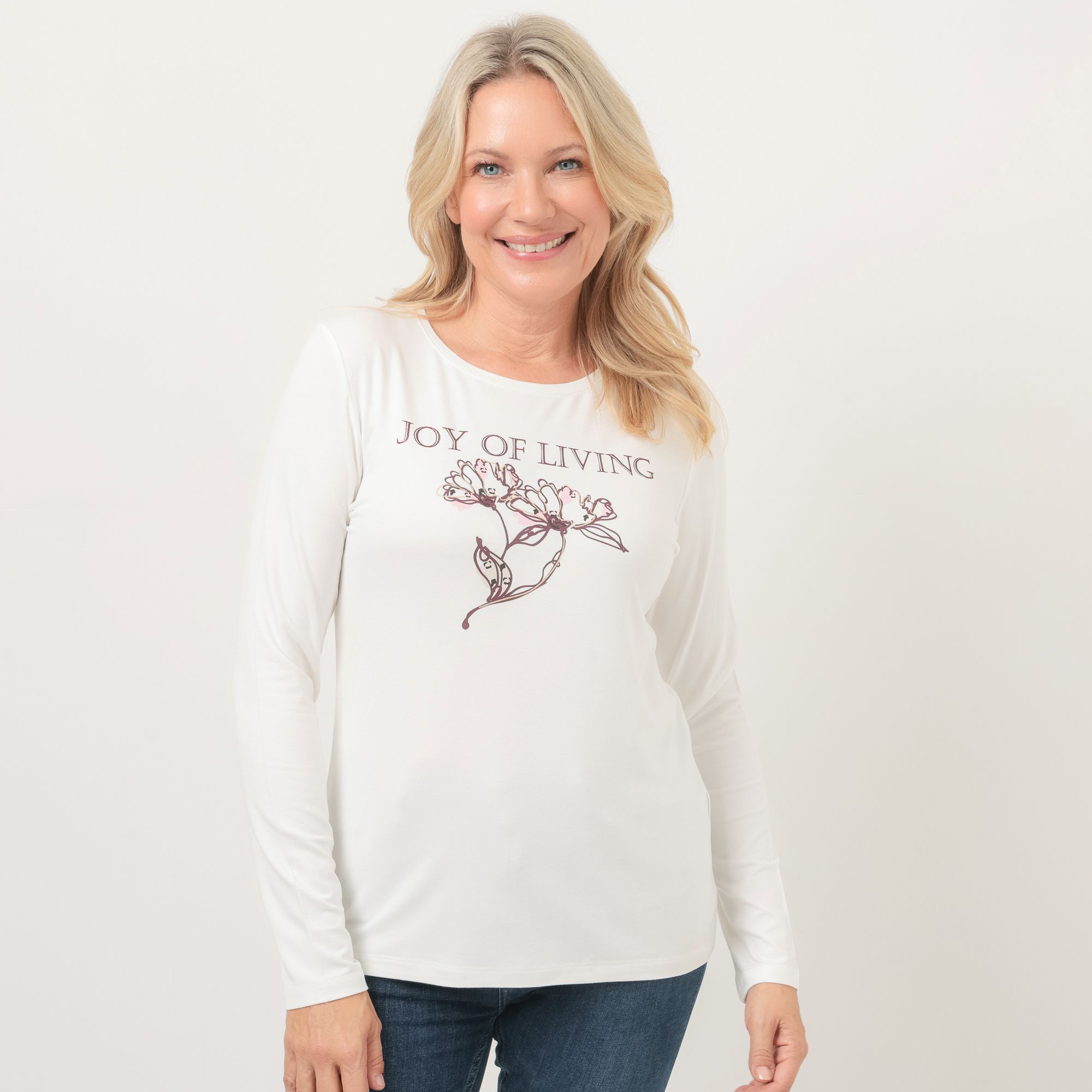 VIA MILANO Shirt, langarm Rundhalsausschnitt platzierter Druck figurumspielend