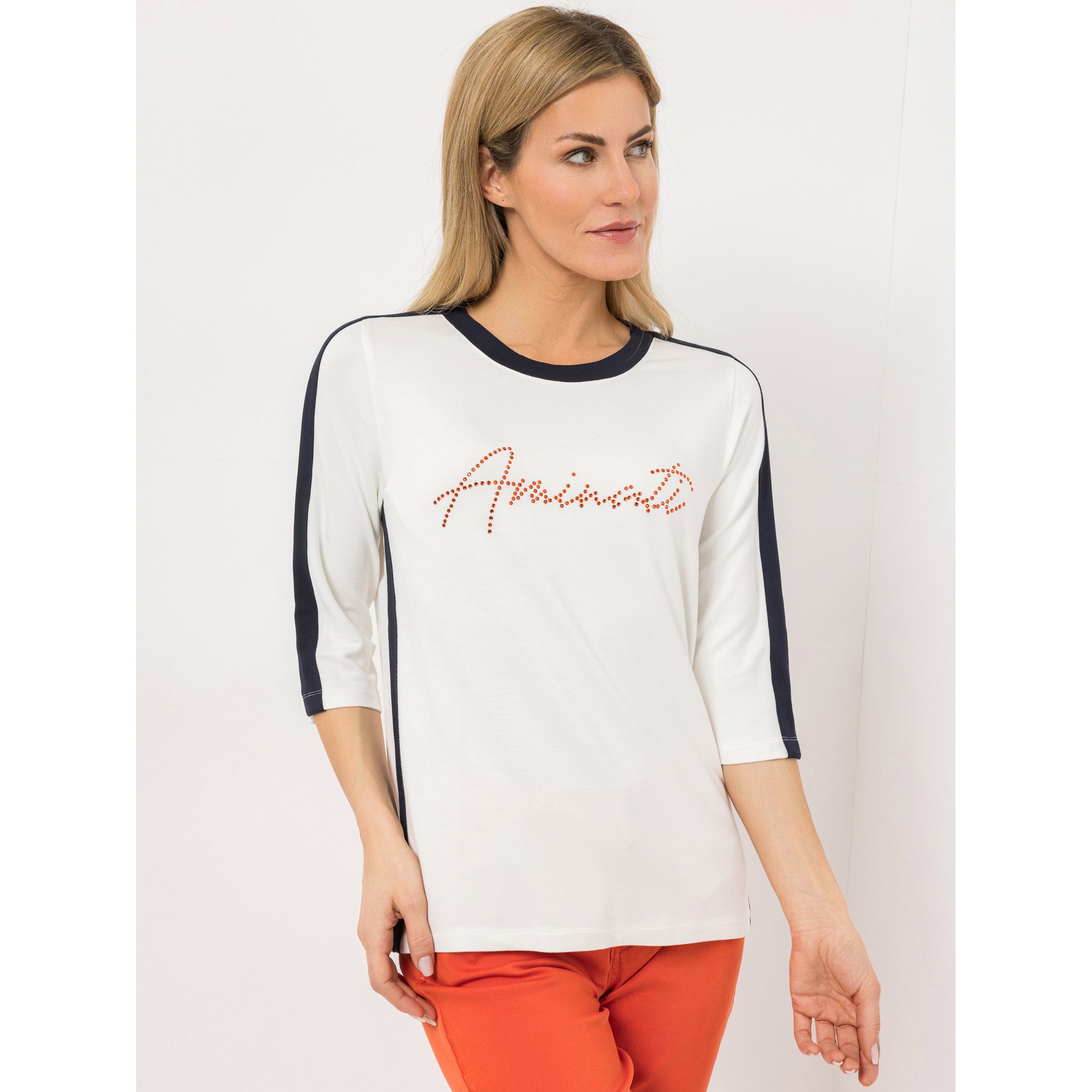 AMINATI® Shirt, 3/4-Arm Rundhalsausschnitt Kontrastdetails figurumspielend